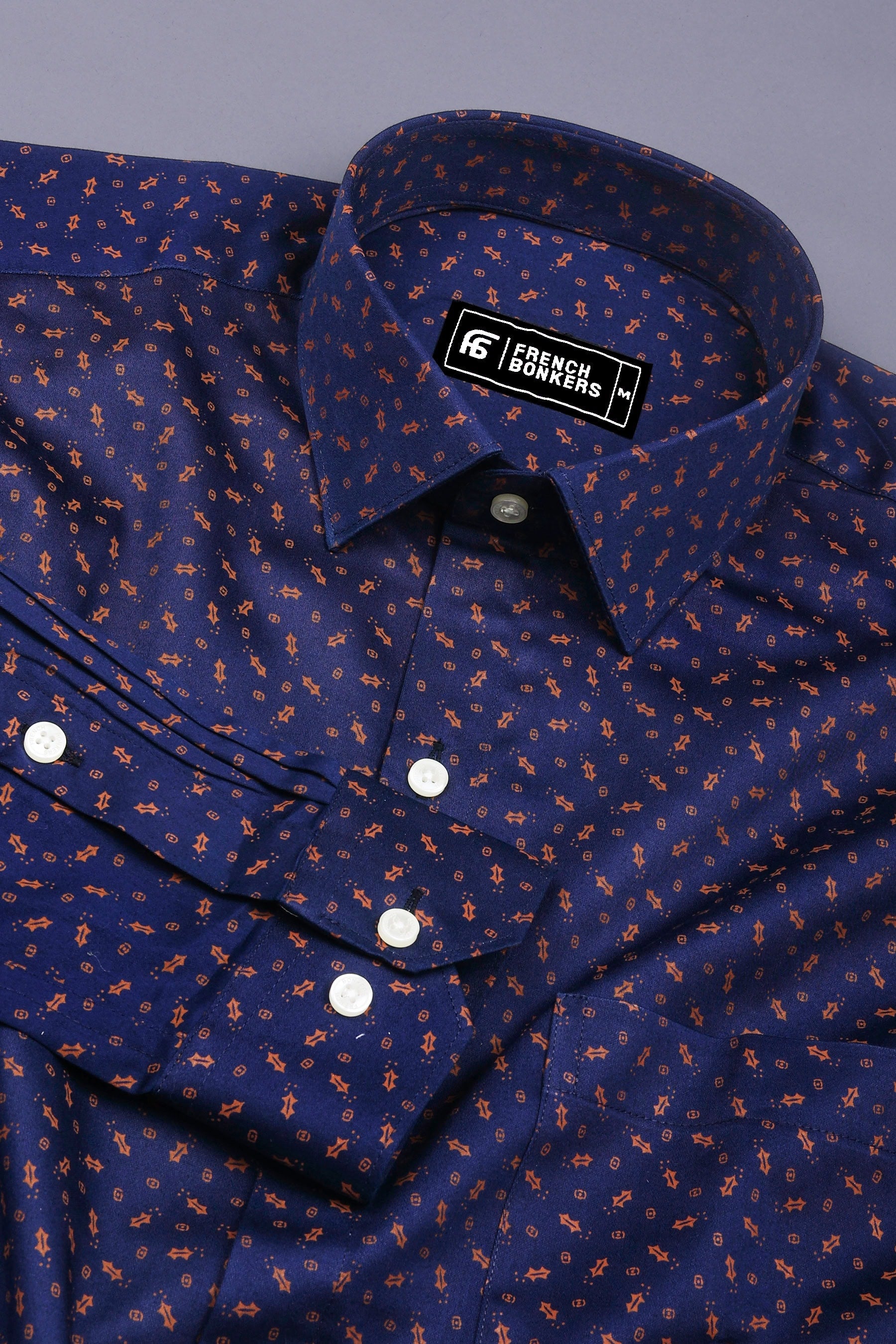 Cruse Navy blue Geometrical Motif Printed Cotton Shirt