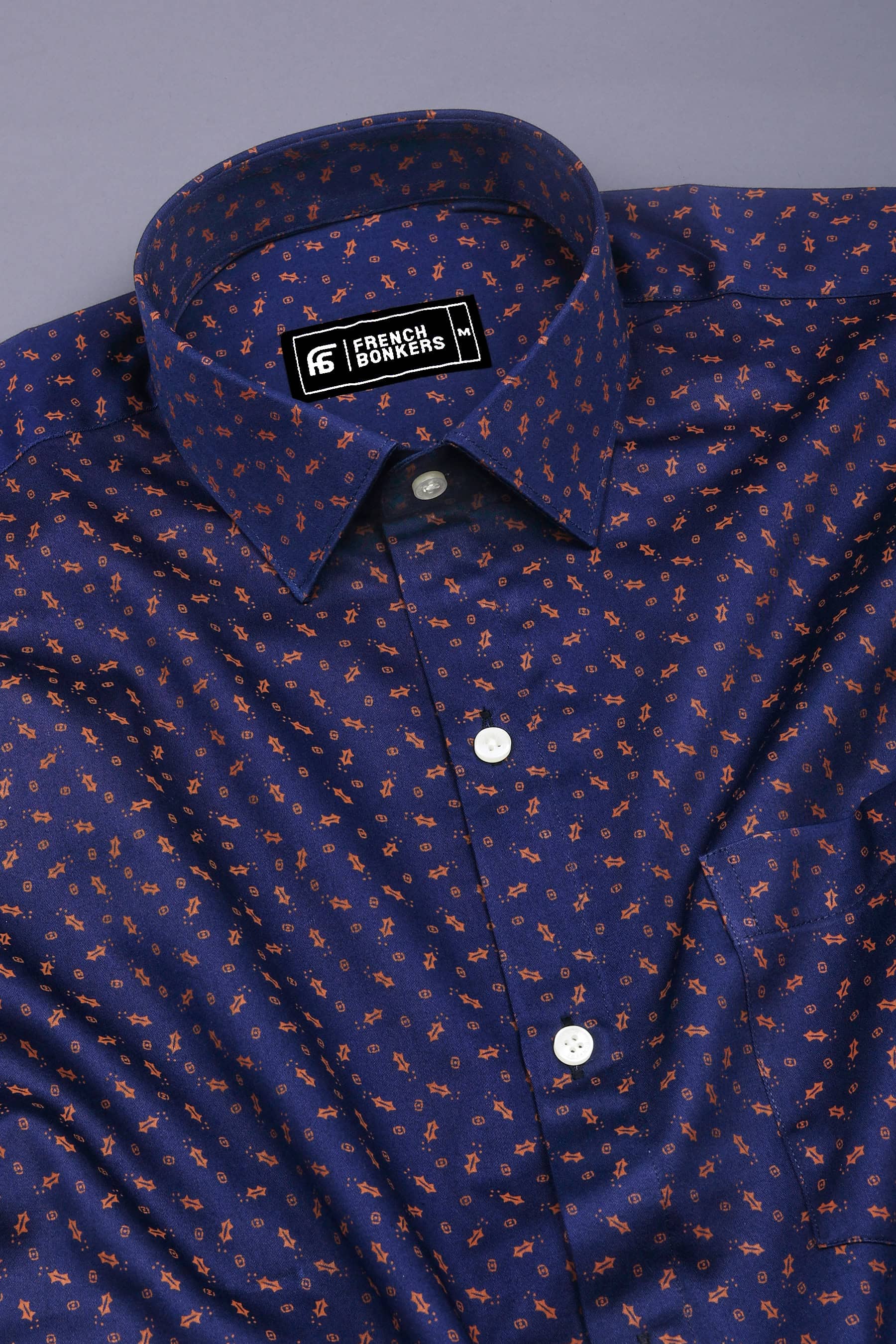 Cruse Navy blue Geometrical Motif Printed Cotton Shirt