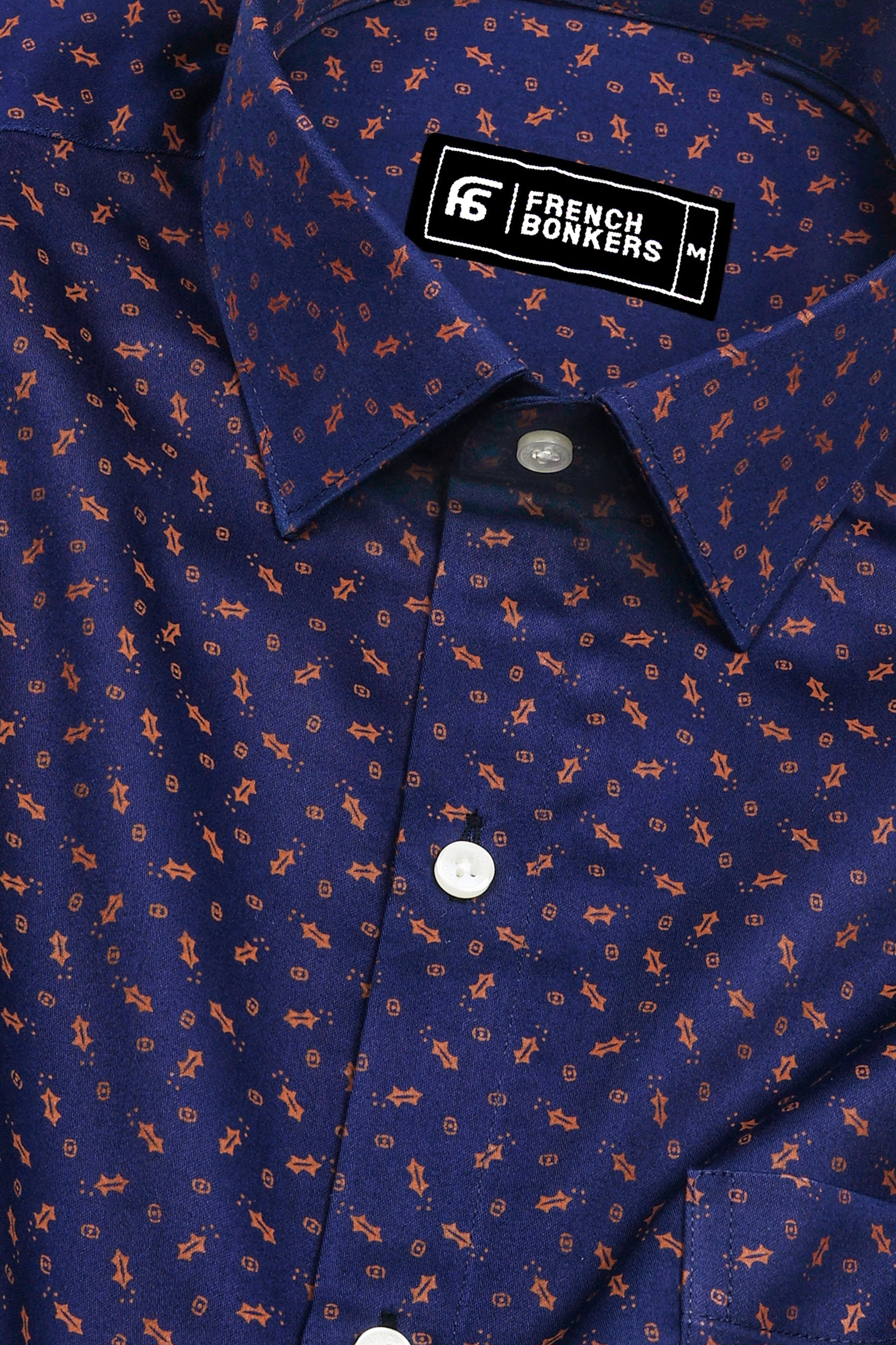 Cruse Navy blue Geometrical Motif Printed Cotton Shirt