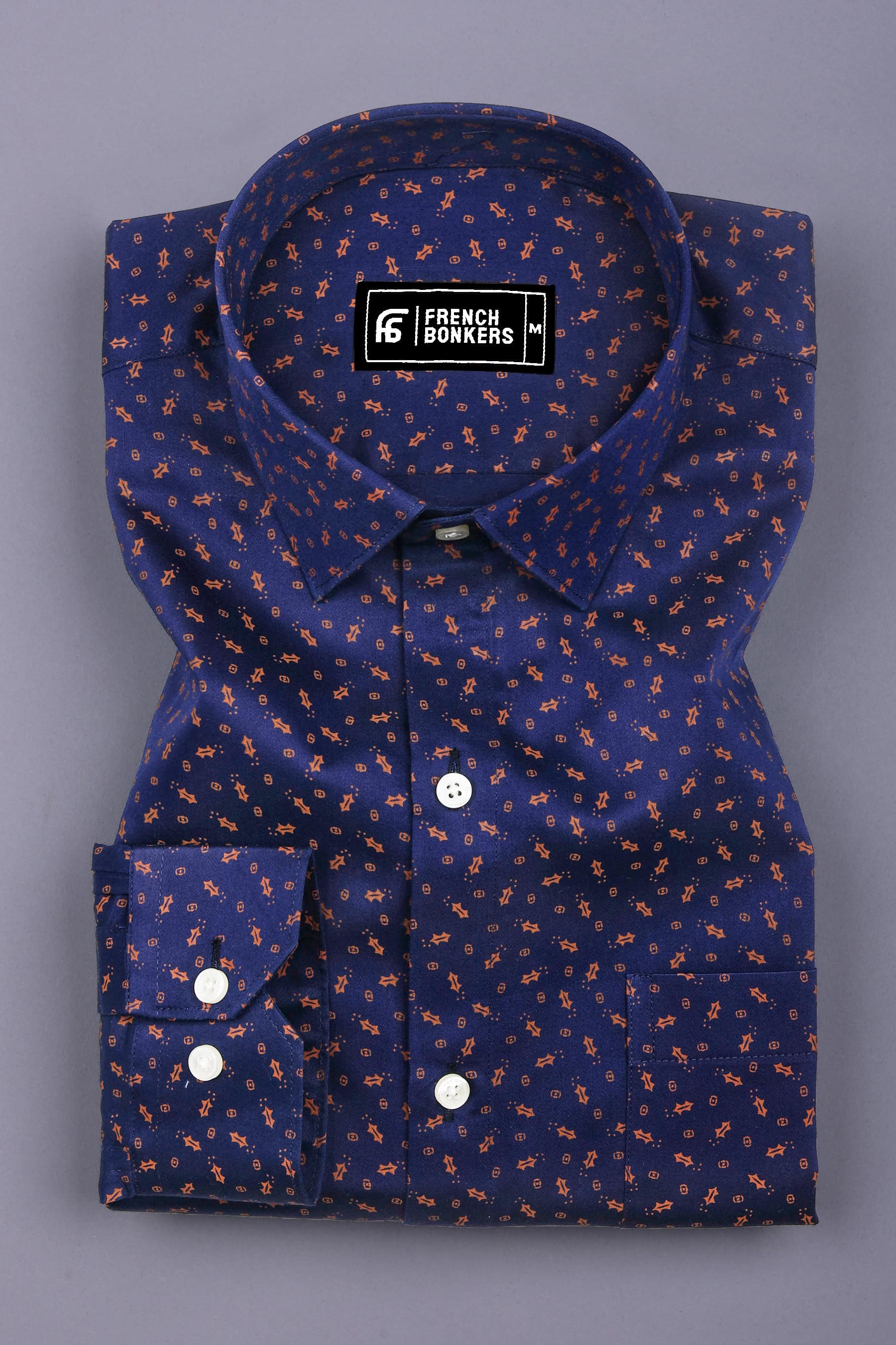 Cruse Navy blue Geometrical Motif Printed Cotton Shirt