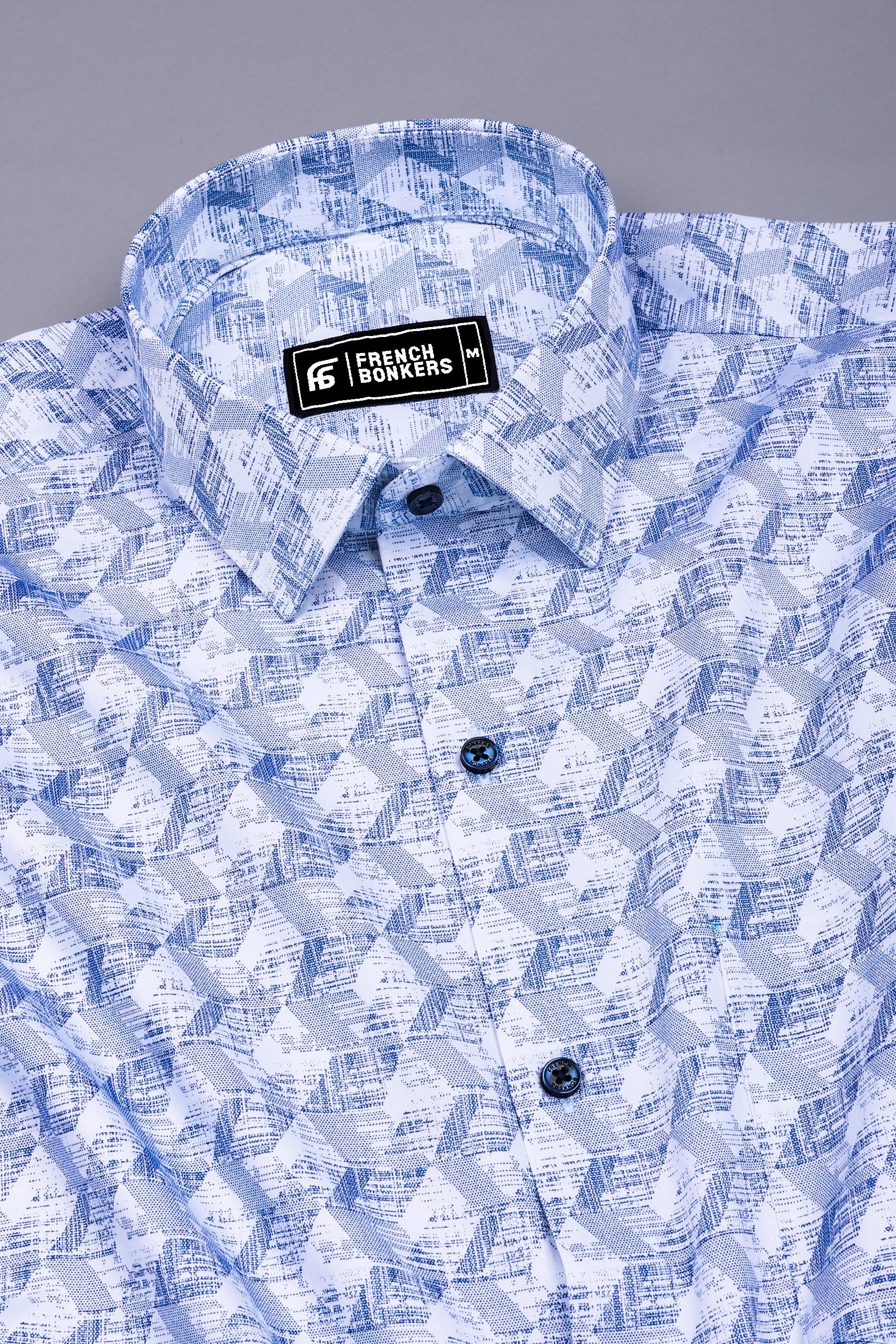 White with Optical Shades Printed Cotton Shirt