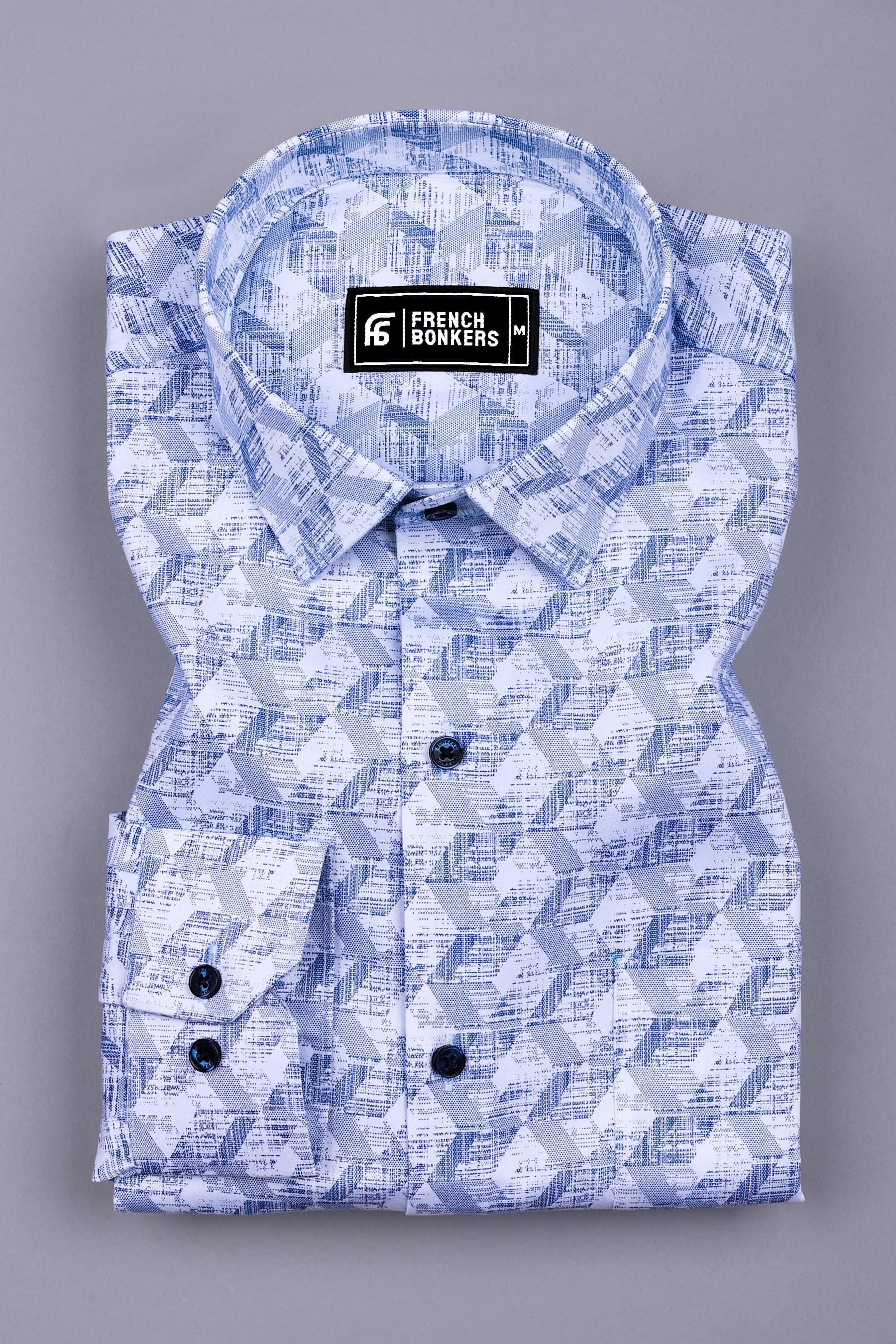 White with Optical Shades Printed Cotton Shirt