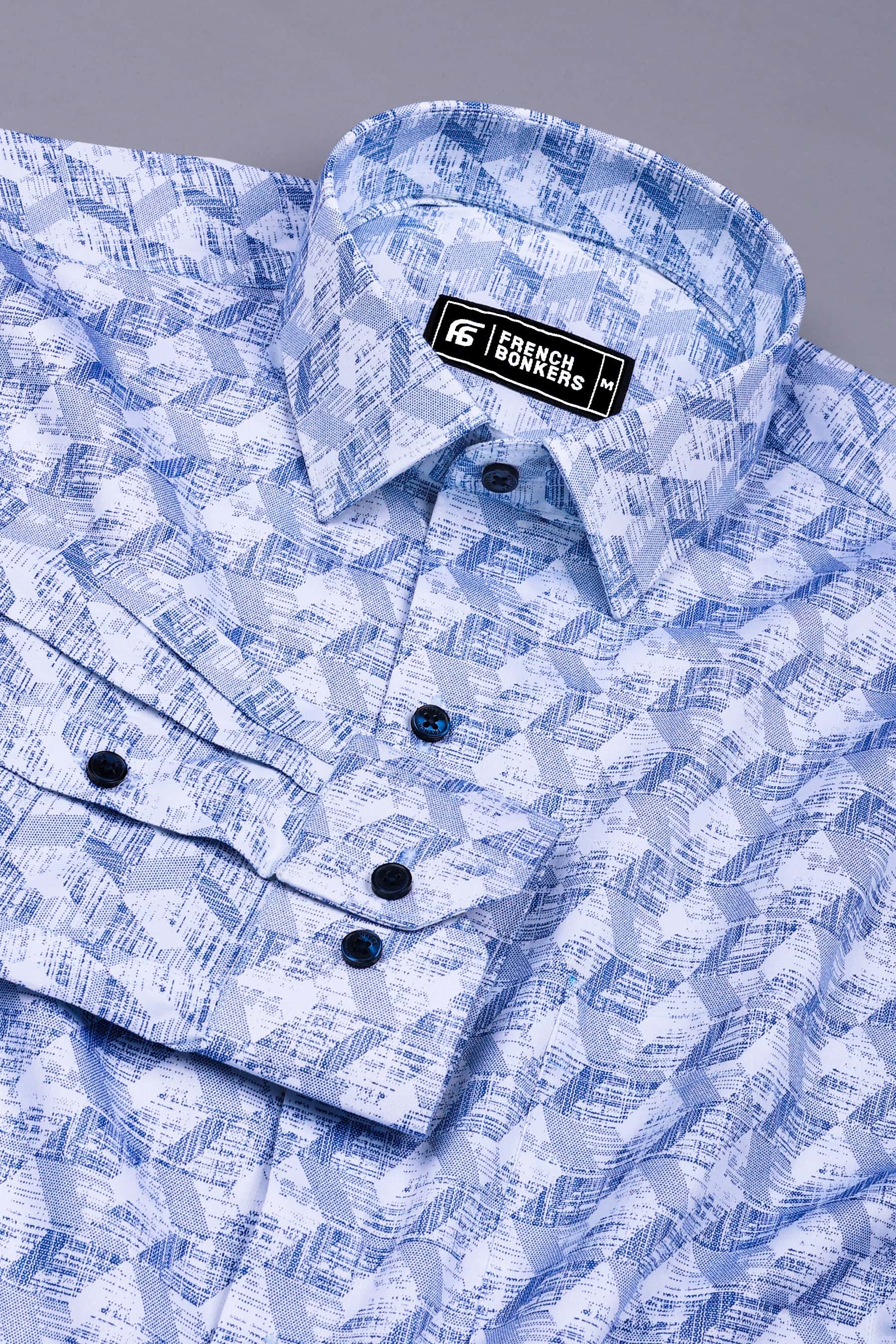 White with Optical Shades Printed Cotton Shirt