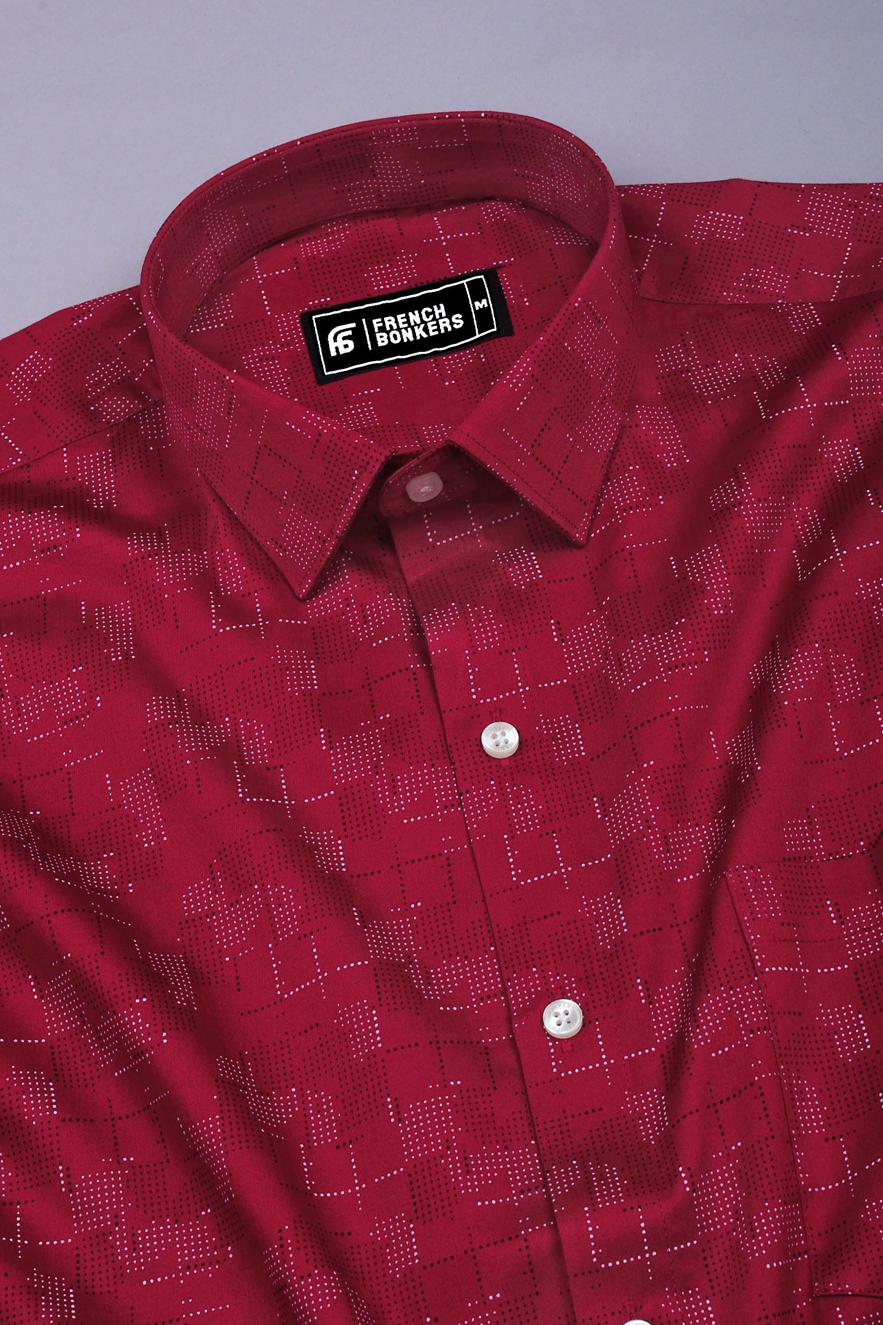 Ruby Red with White Dot Geometrical Printed Shirt