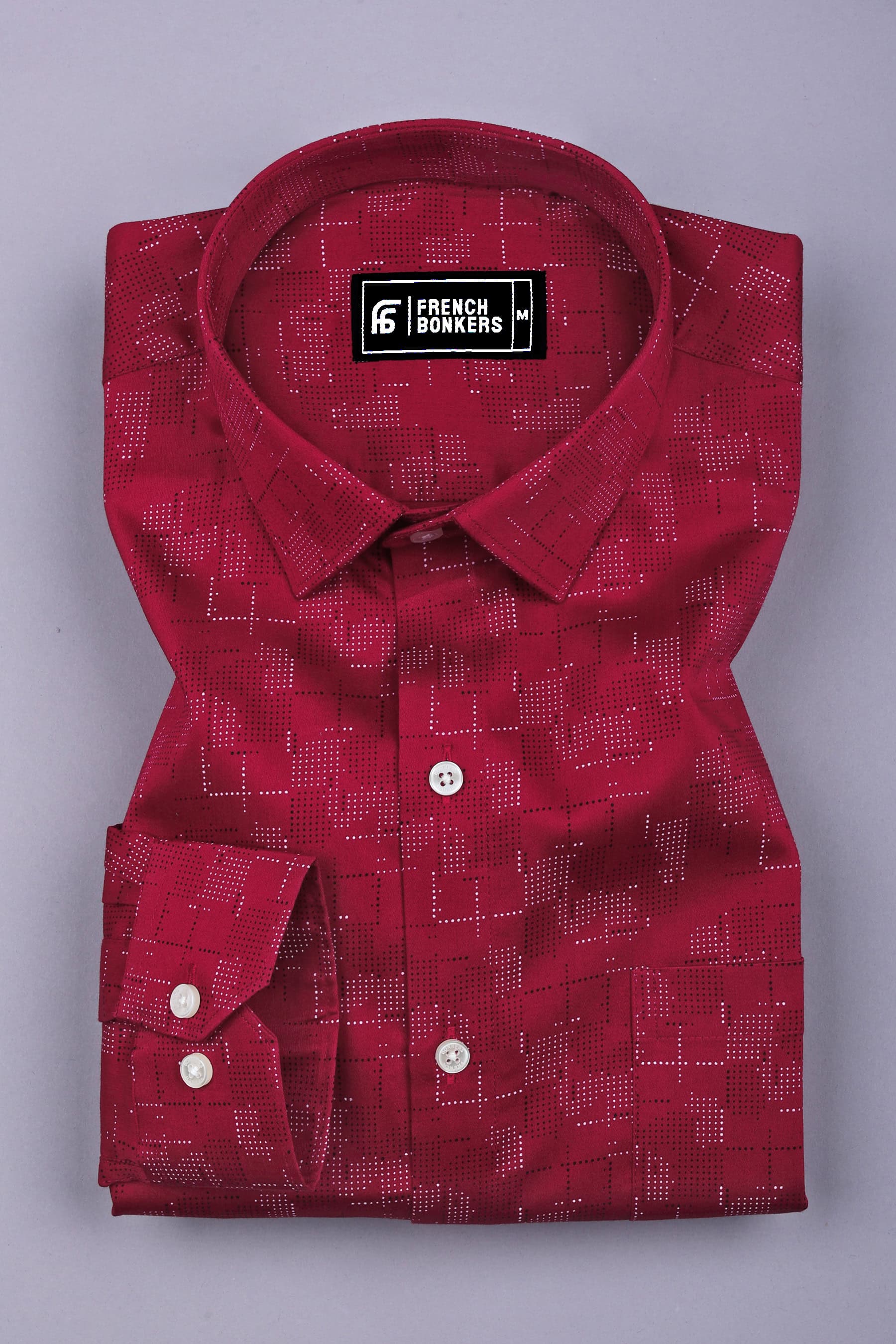 Ruby Red with White Dot Geometrical Printed Shirt