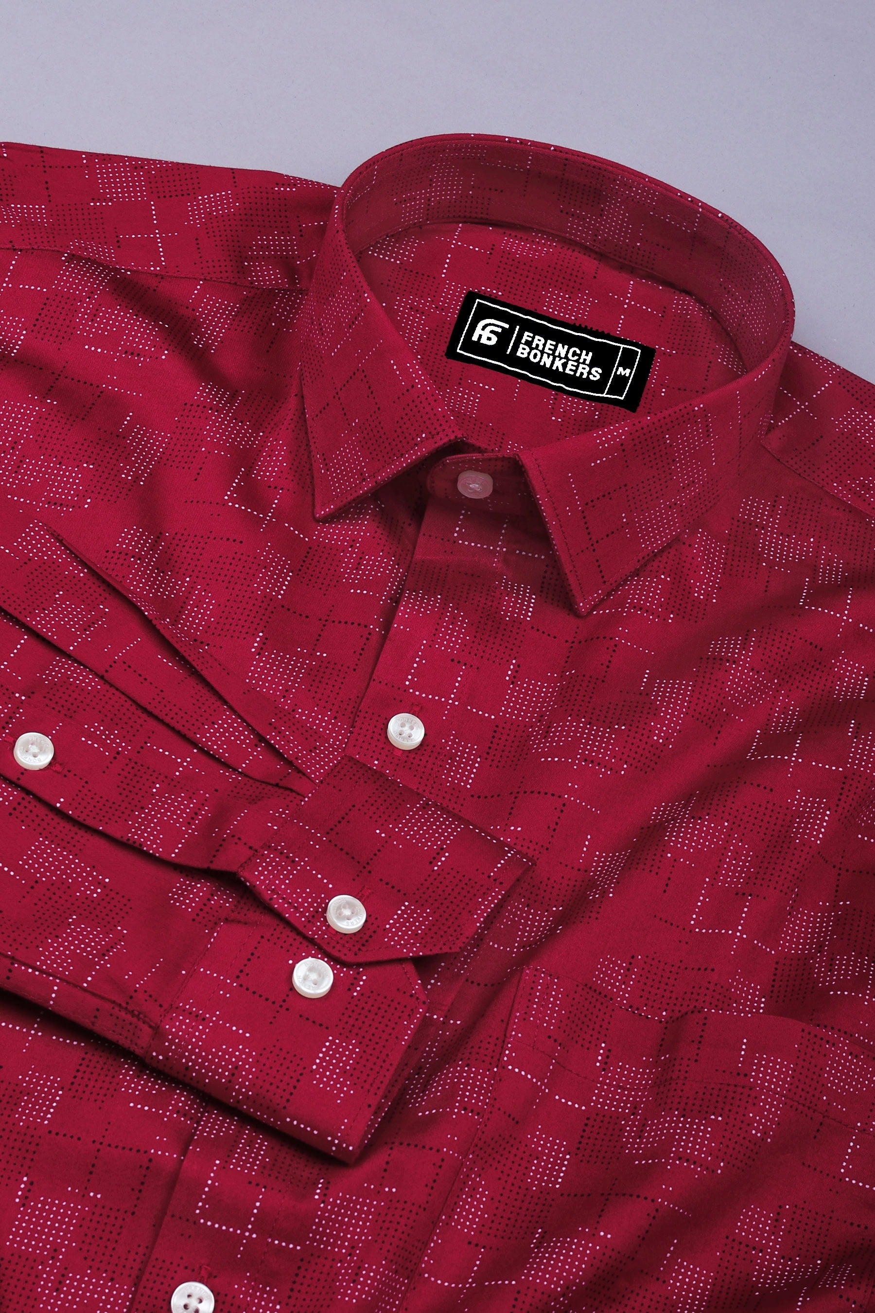 Ruby Red with White Dot Geometrical Printed Shirt