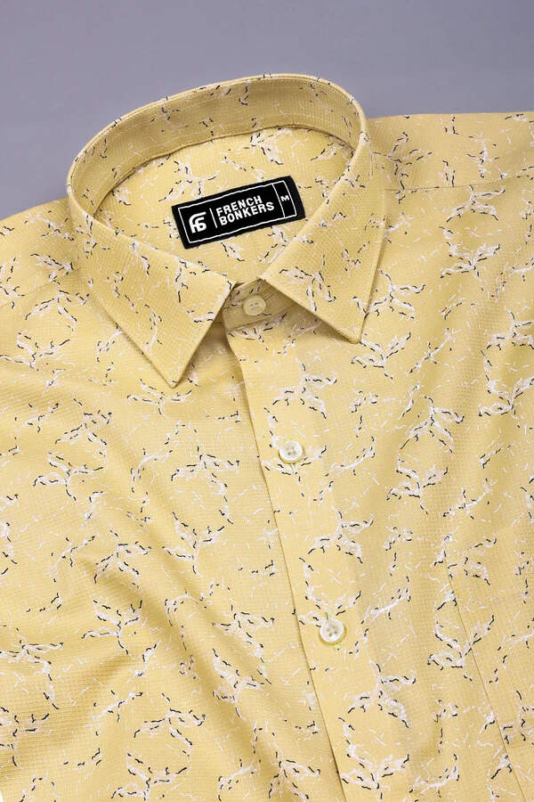 Candy Yellow with Black Sprinkle Printed Cotton shirt