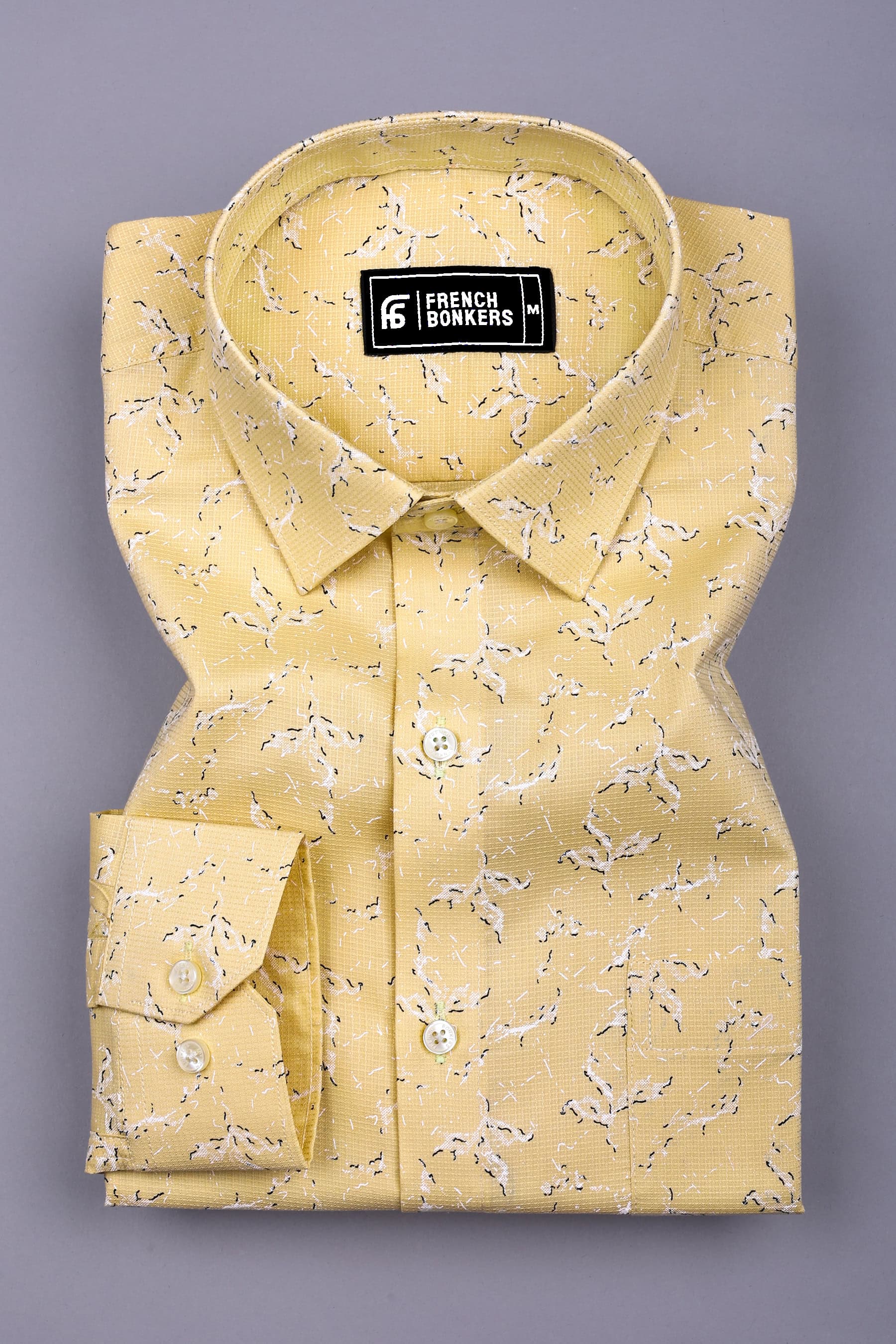 Candy Yellow with Black Sprinkle Printed Cotton shirt