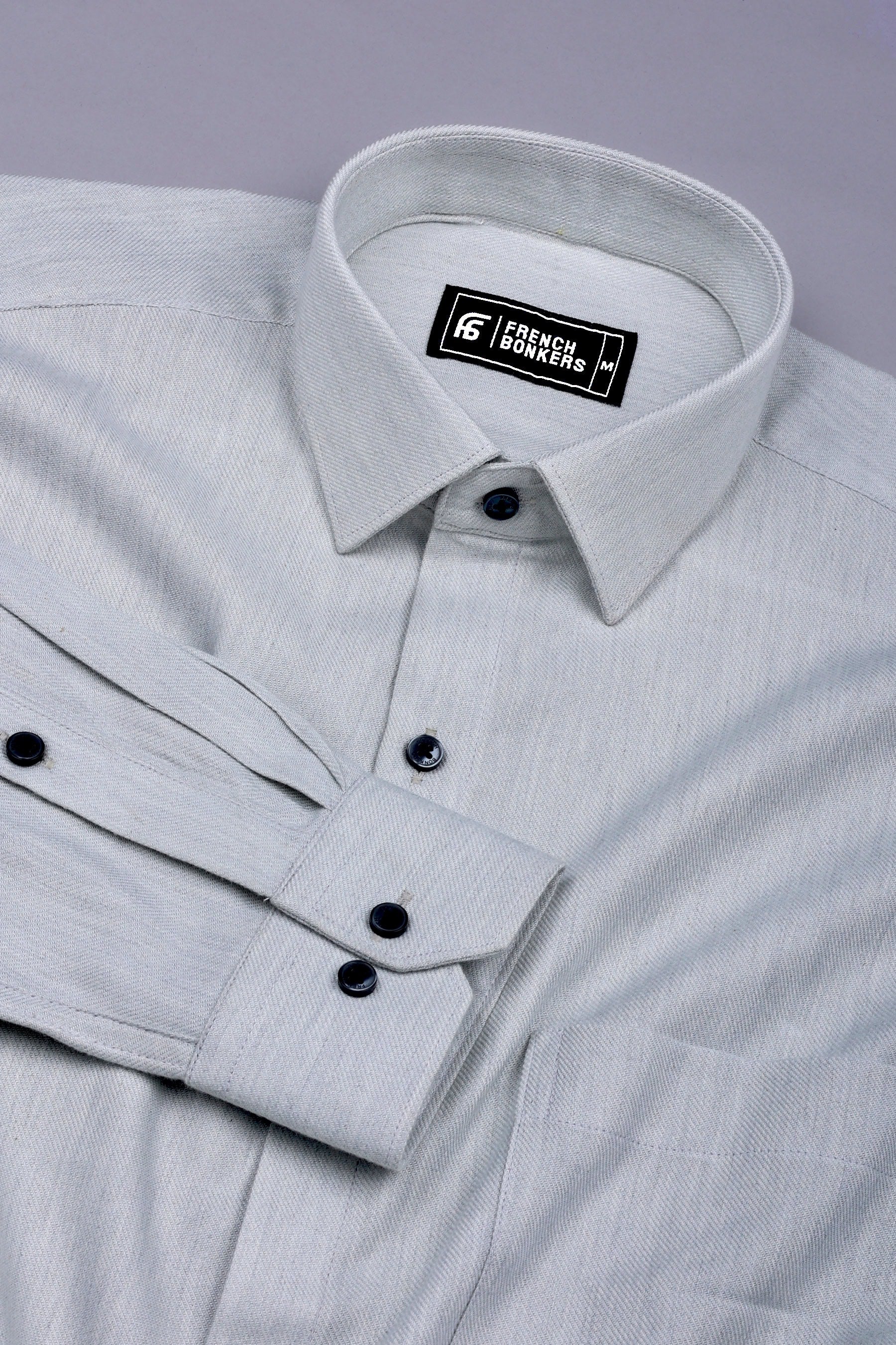 Soft Grey Woven Texture Solid Cotton Shirt