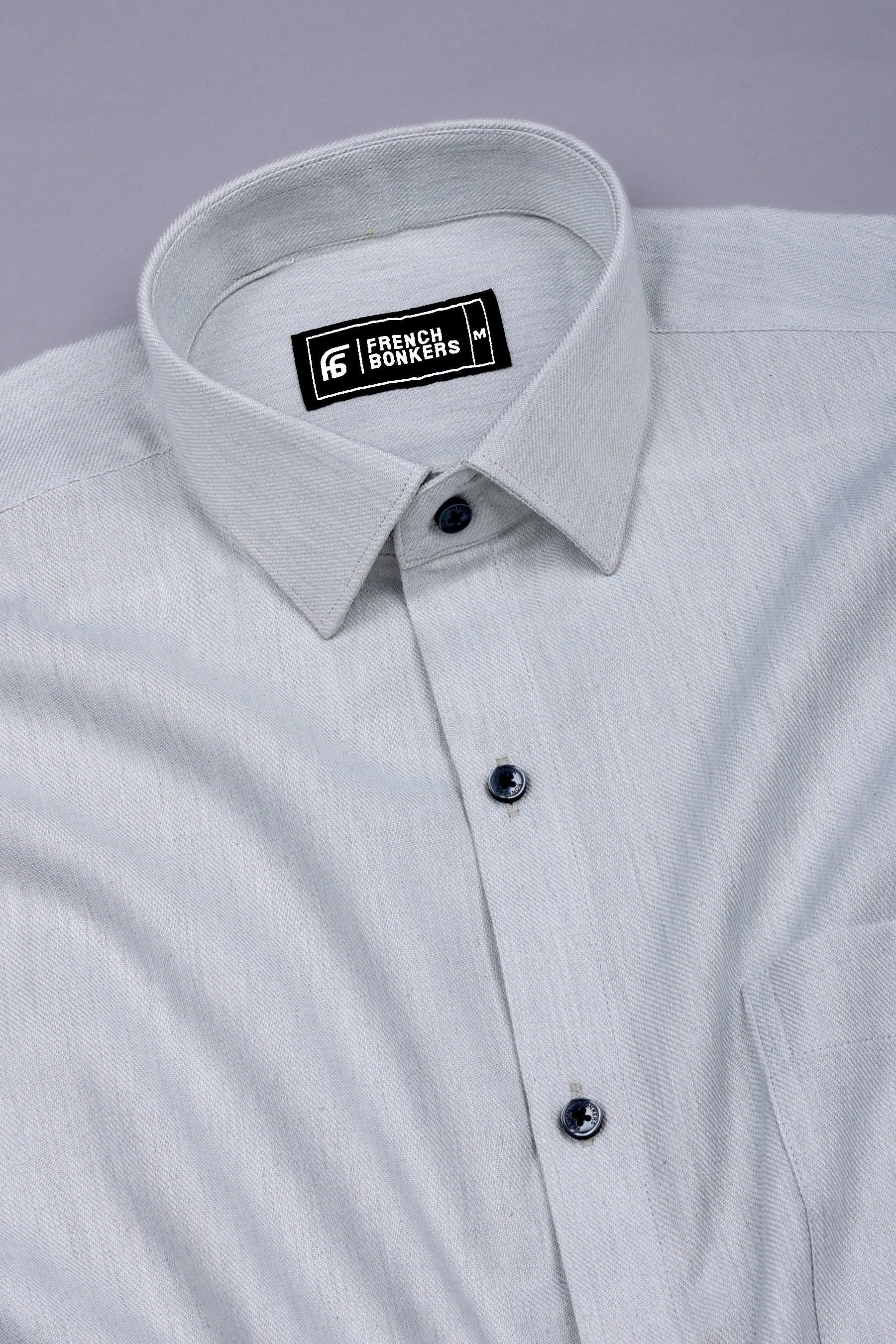 Soft Grey Woven Texture Solid Cotton Shirt