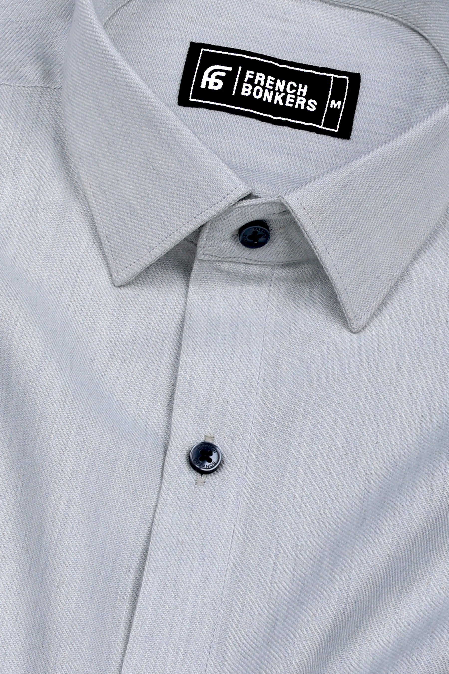 Soft Grey Woven Texture Solid Cotton Shirt