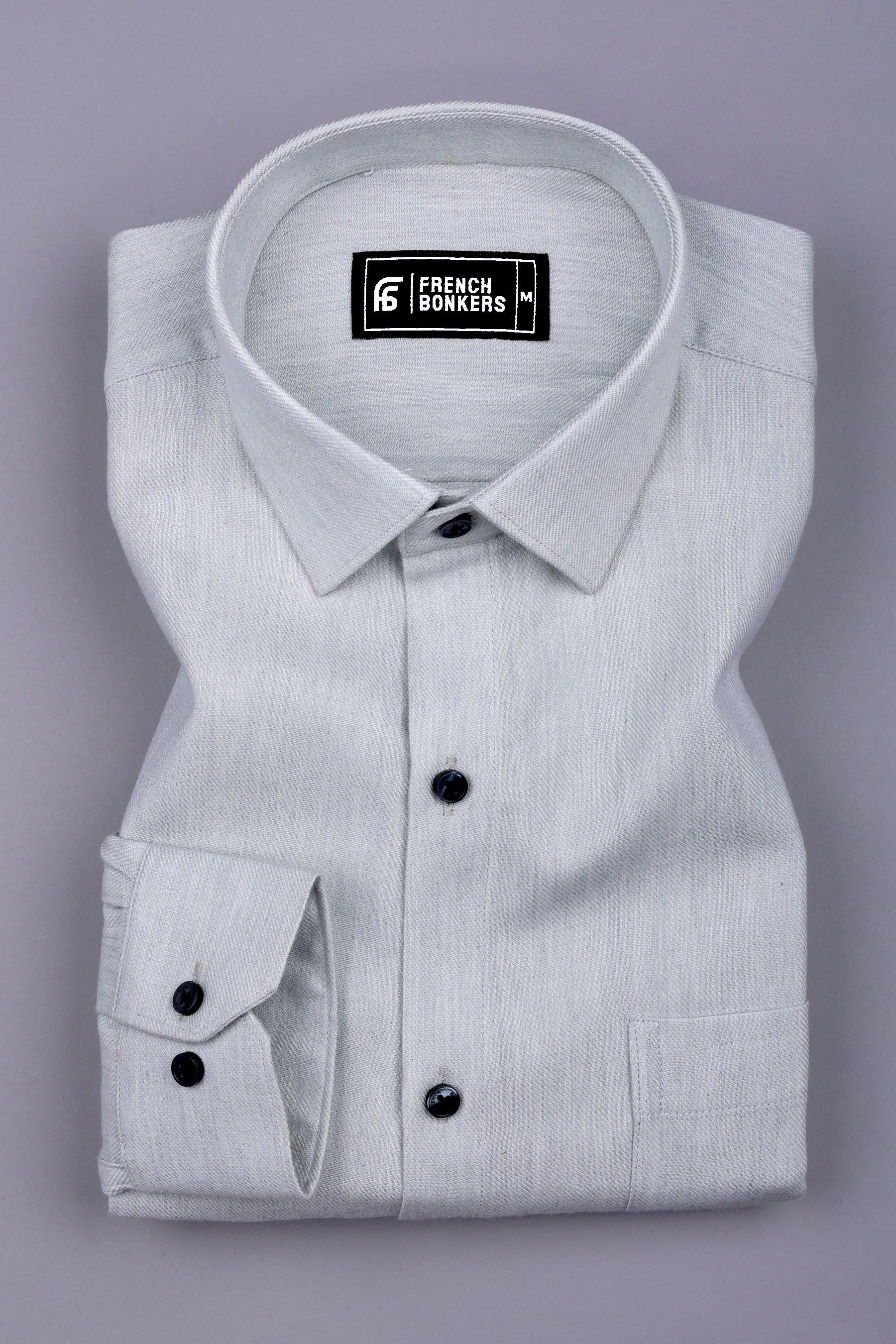 Soft Grey Woven Texture Solid Cotton Shirt
