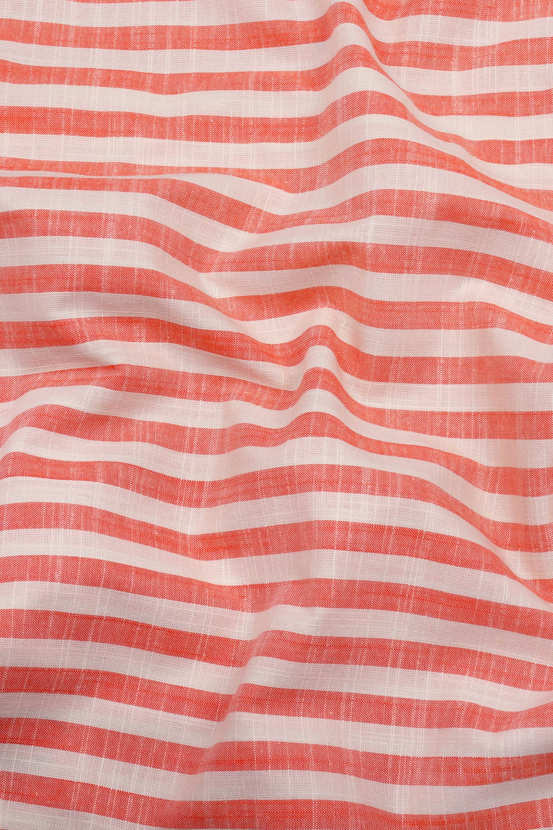 Neon Orange with Cream Striped Cotton Shirt