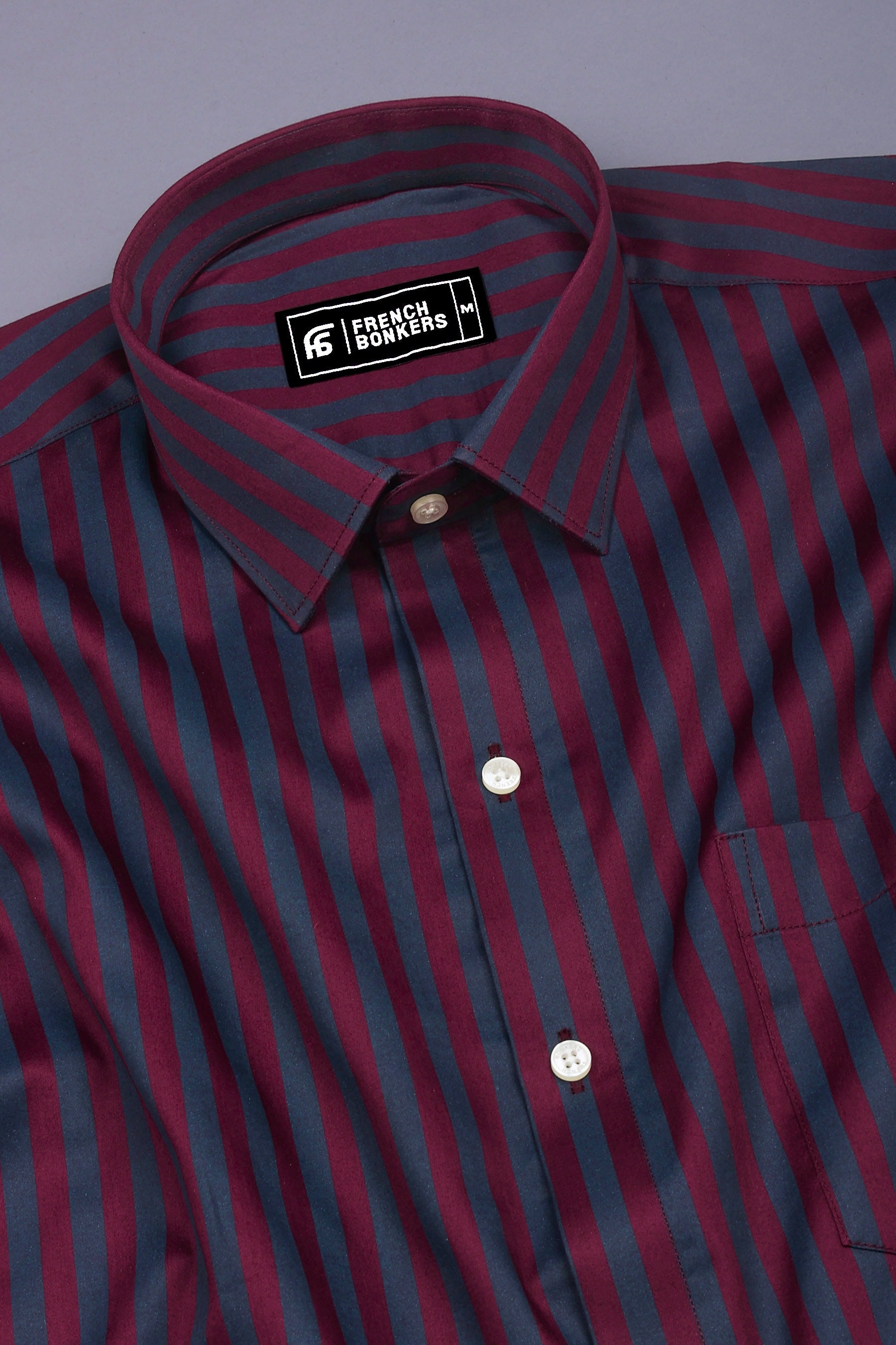 Wine with Charcoal Striped Cotton Shirt