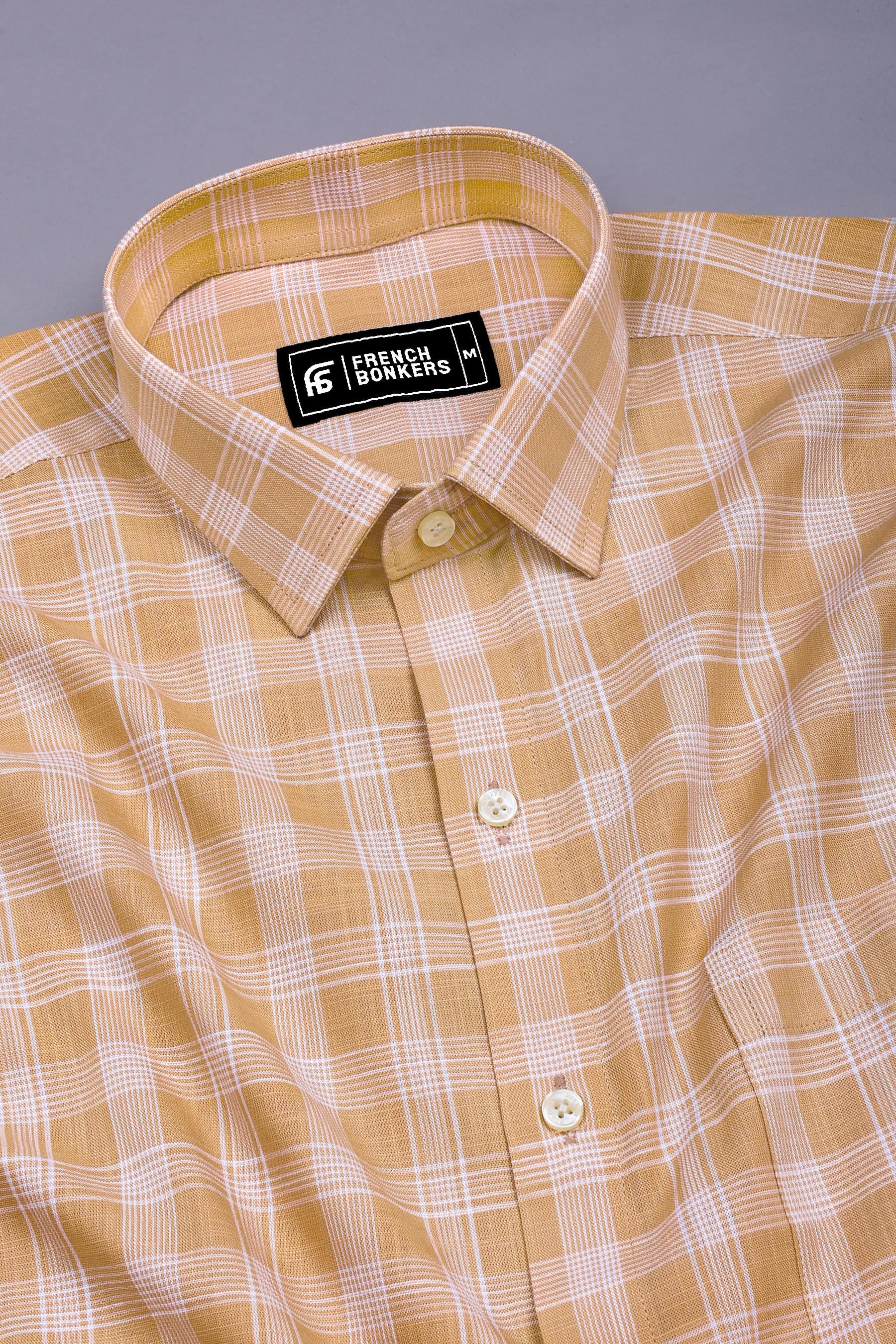 Sandstone Brown with White Box Check Shirt
