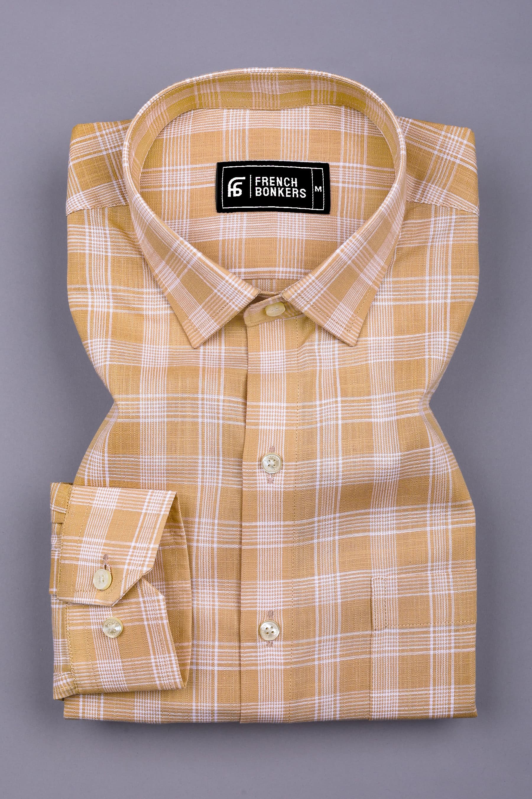 Sandstone Brown with White Box Check Shirt