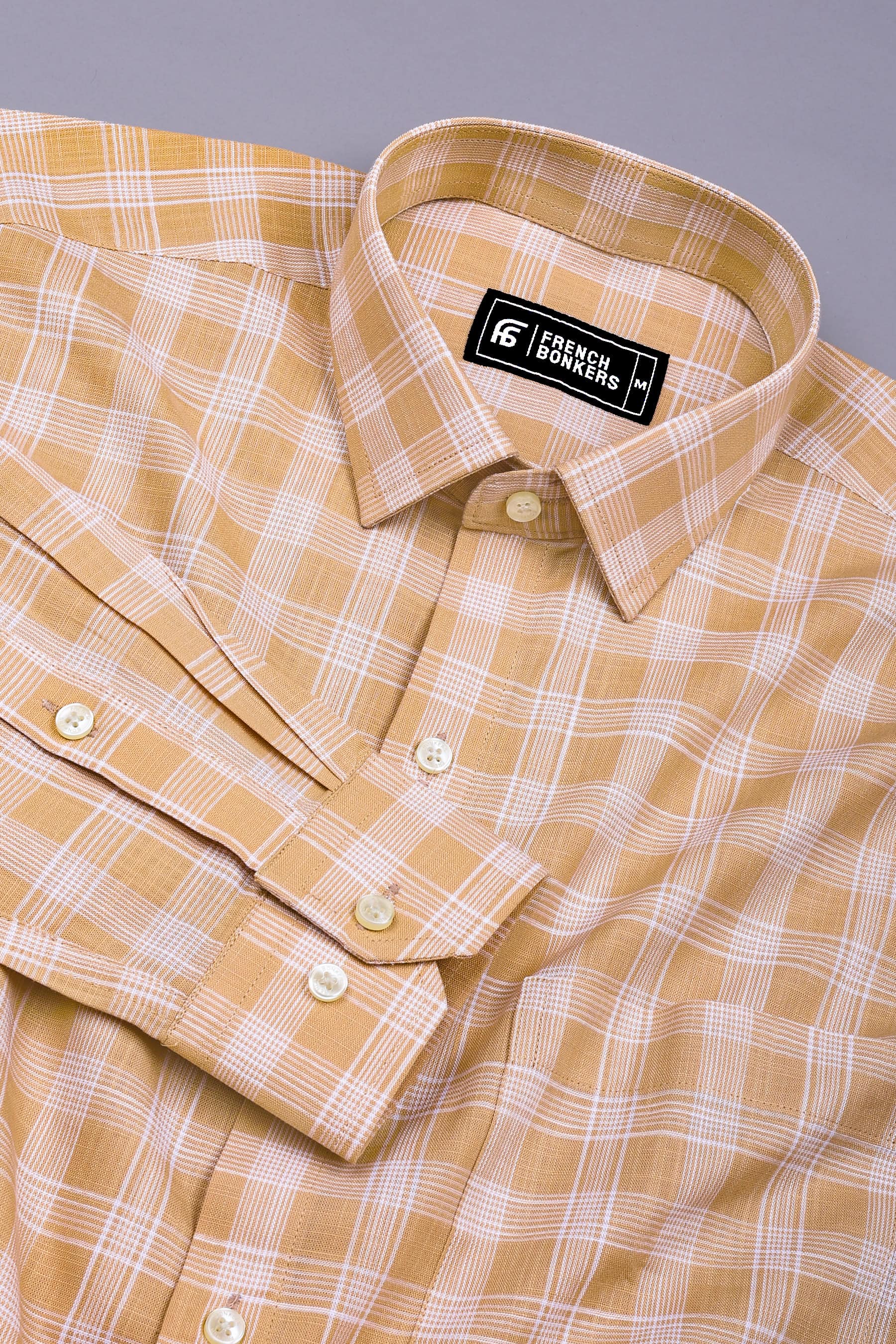 Sandstone Brown with White Box Check Shirt