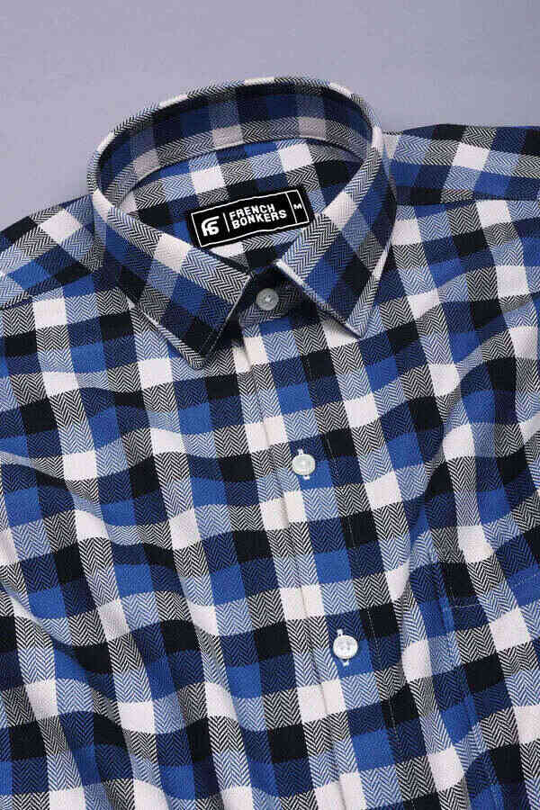 Ingrid Blue Herringbone Pattern Check Shirt