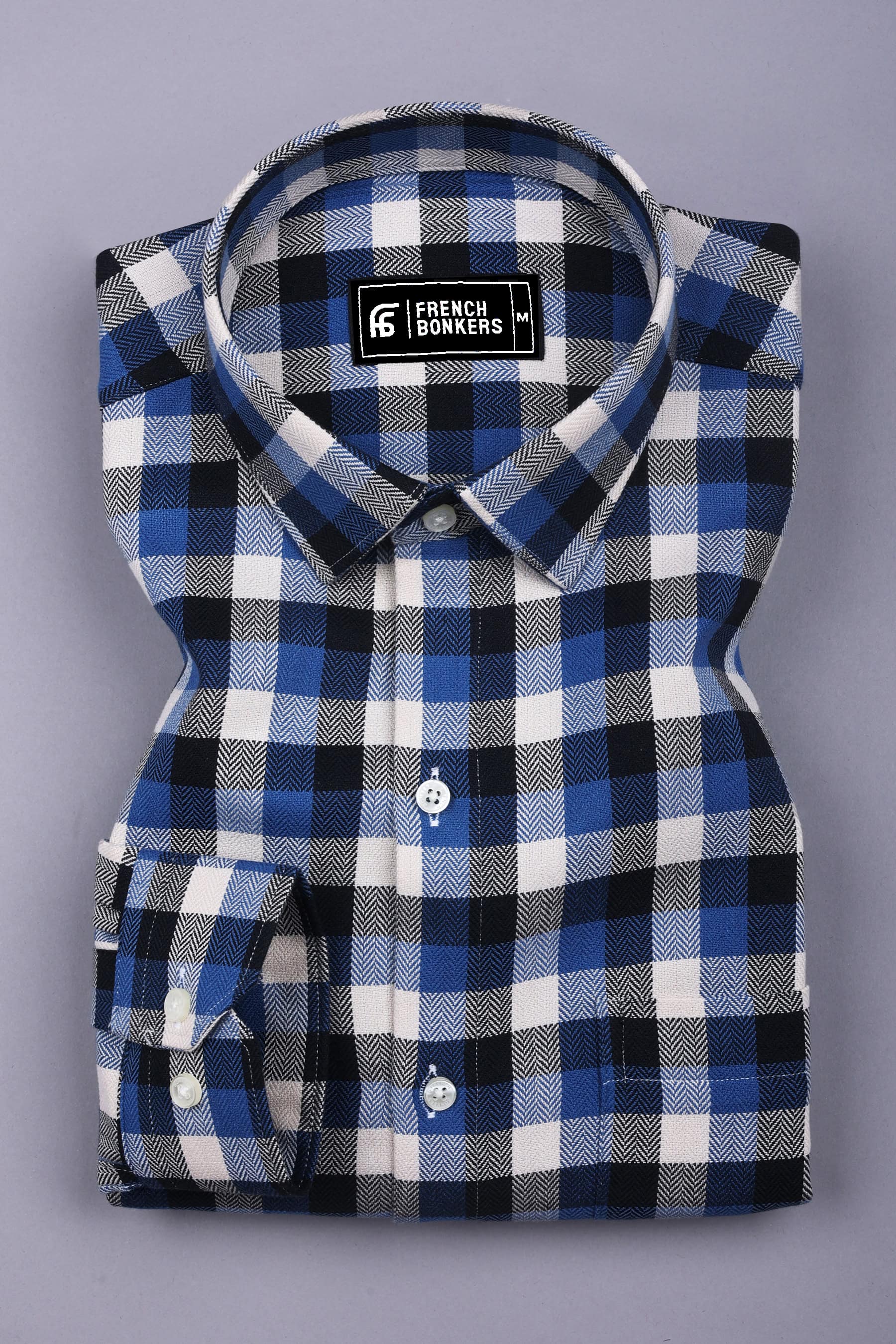 Ingrid Blue Herringbone Pattern Check Shirt