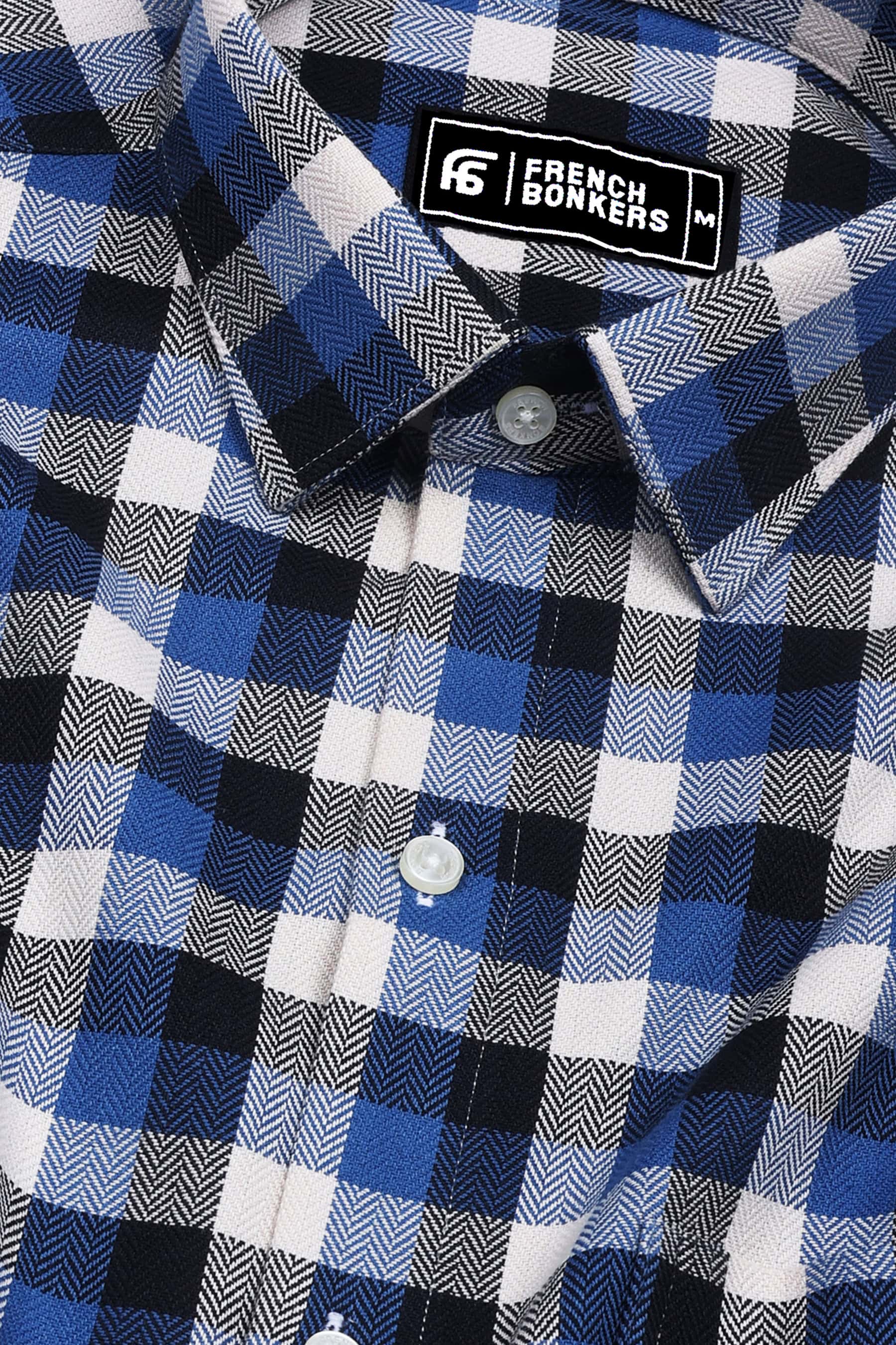 Ingrid Blue Herringbone Pattern Check Shirt