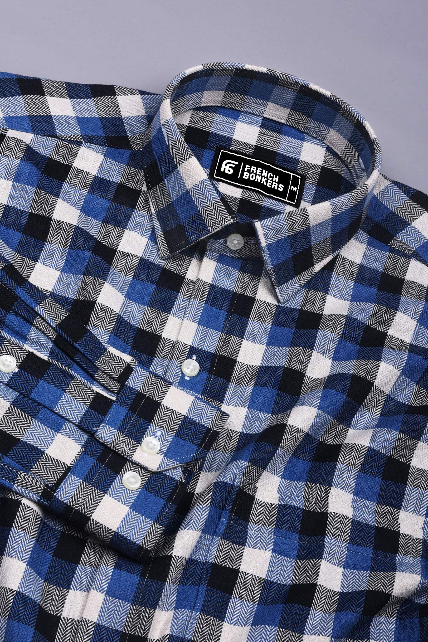Ingrid Blue Herringbone Pattern Check Shirt