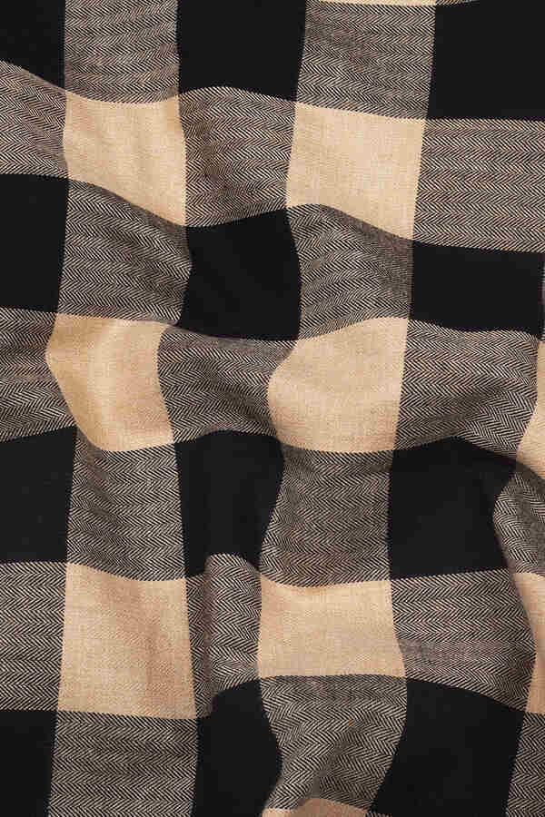 Fenix Cream with Black Herringbone Pattern Check Shirt