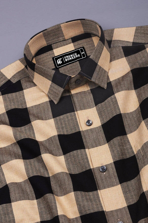 Fenix Cream with Black Herringbone Pattern Check Shirt