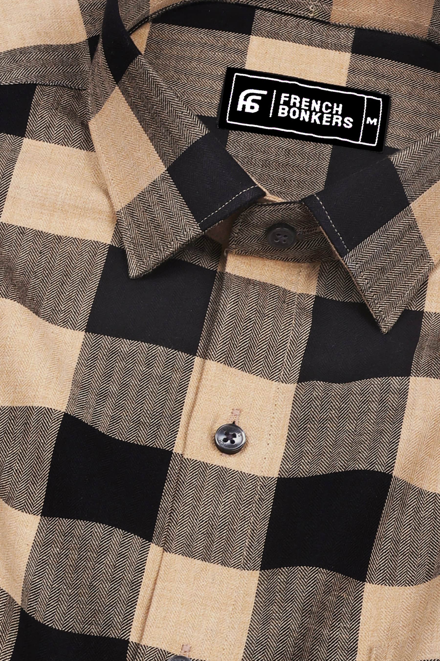 Fenix Cream with Black Herringbone Pattern Check Shirt