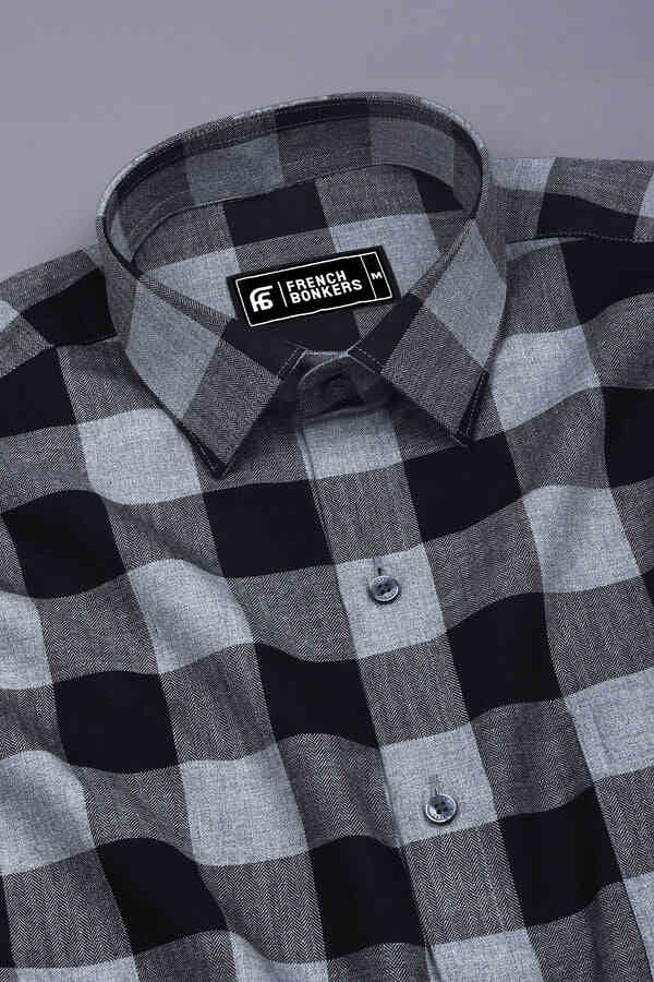 Fenix Black with Cream Herringbone Pattern Check Shirt