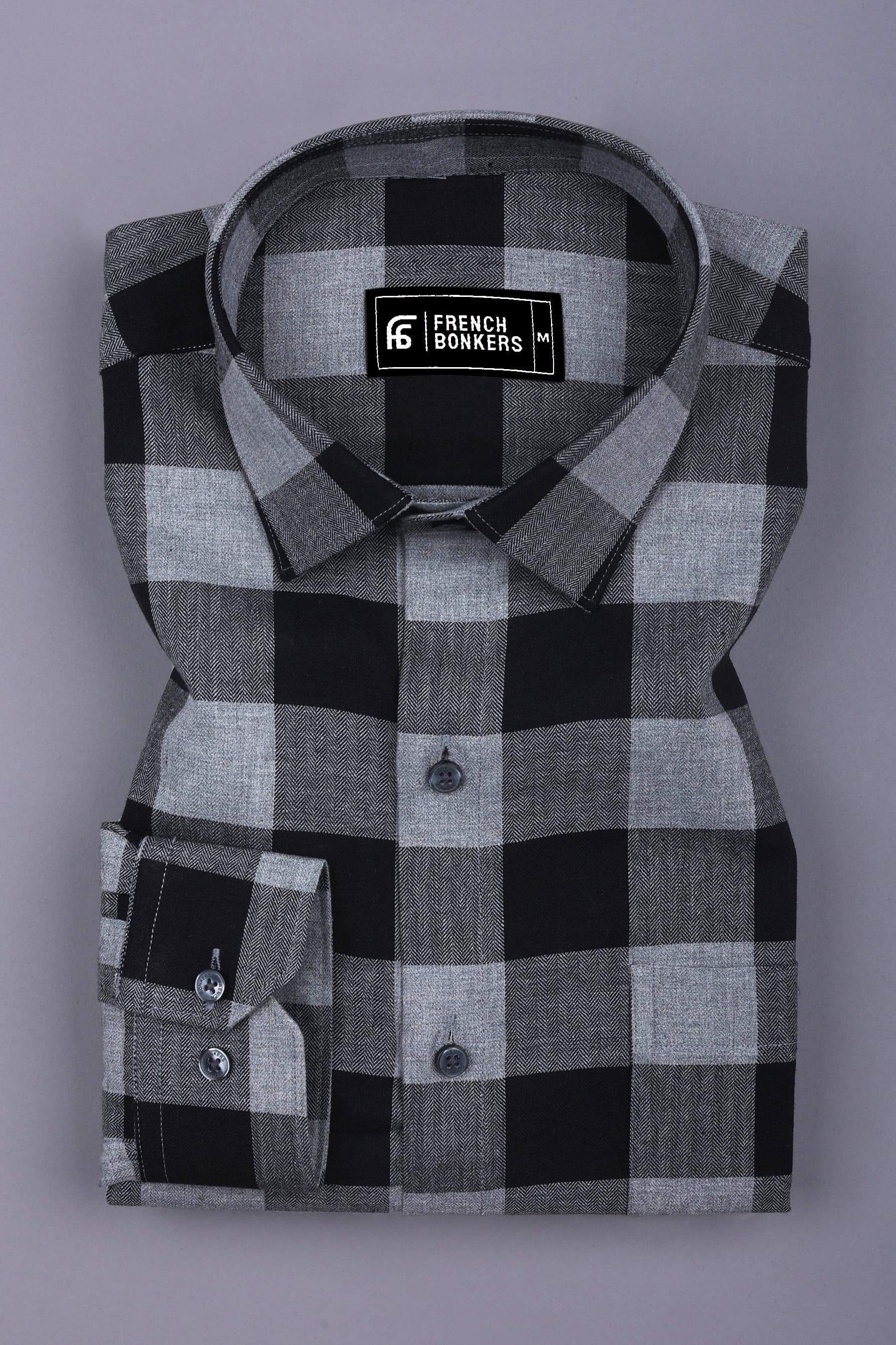 Fenix Black with Cream Herringbone Pattern Check Shirt