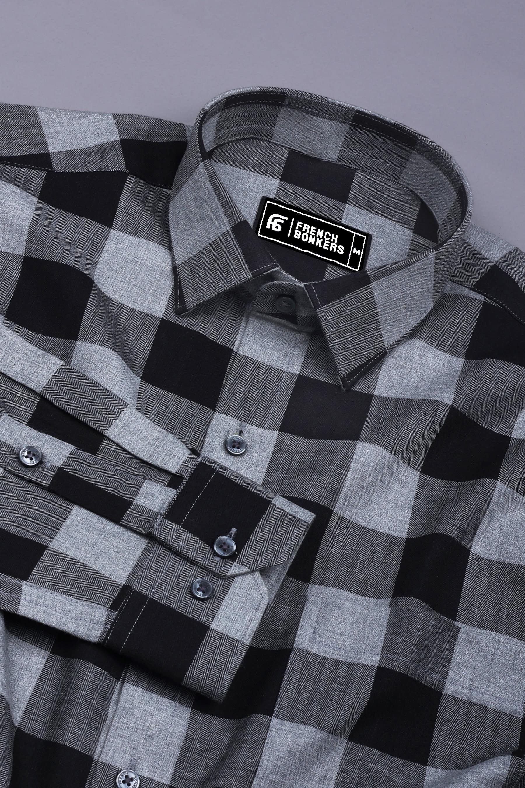 Fenix Black with Cream Herringbone Pattern Check Shirt