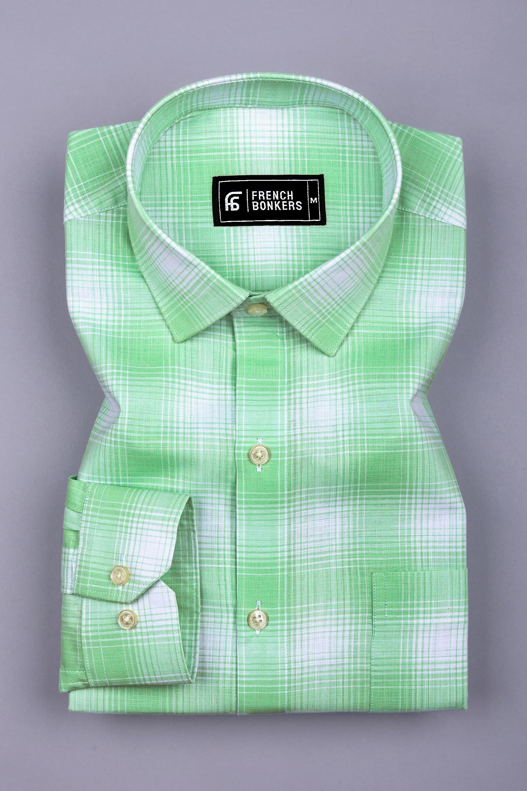 Fresh Mint Green Check Pattern Cotton Shirt