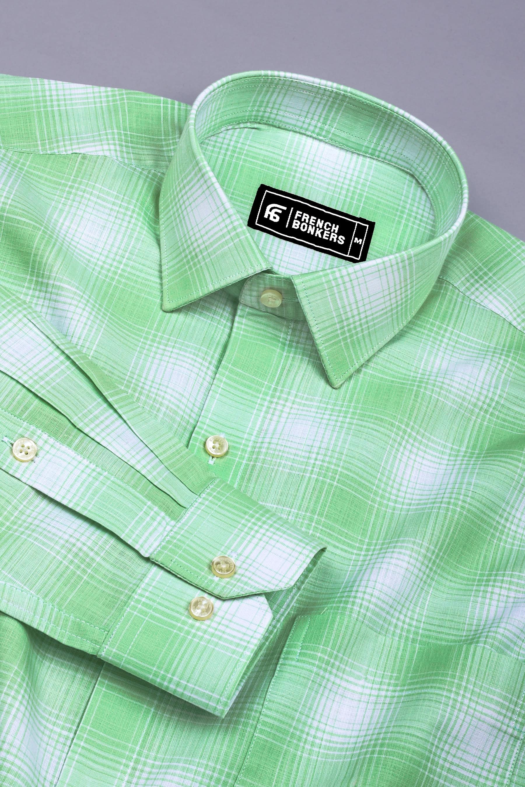 Fresh Mint Green Check Pattern Cotton Shirt