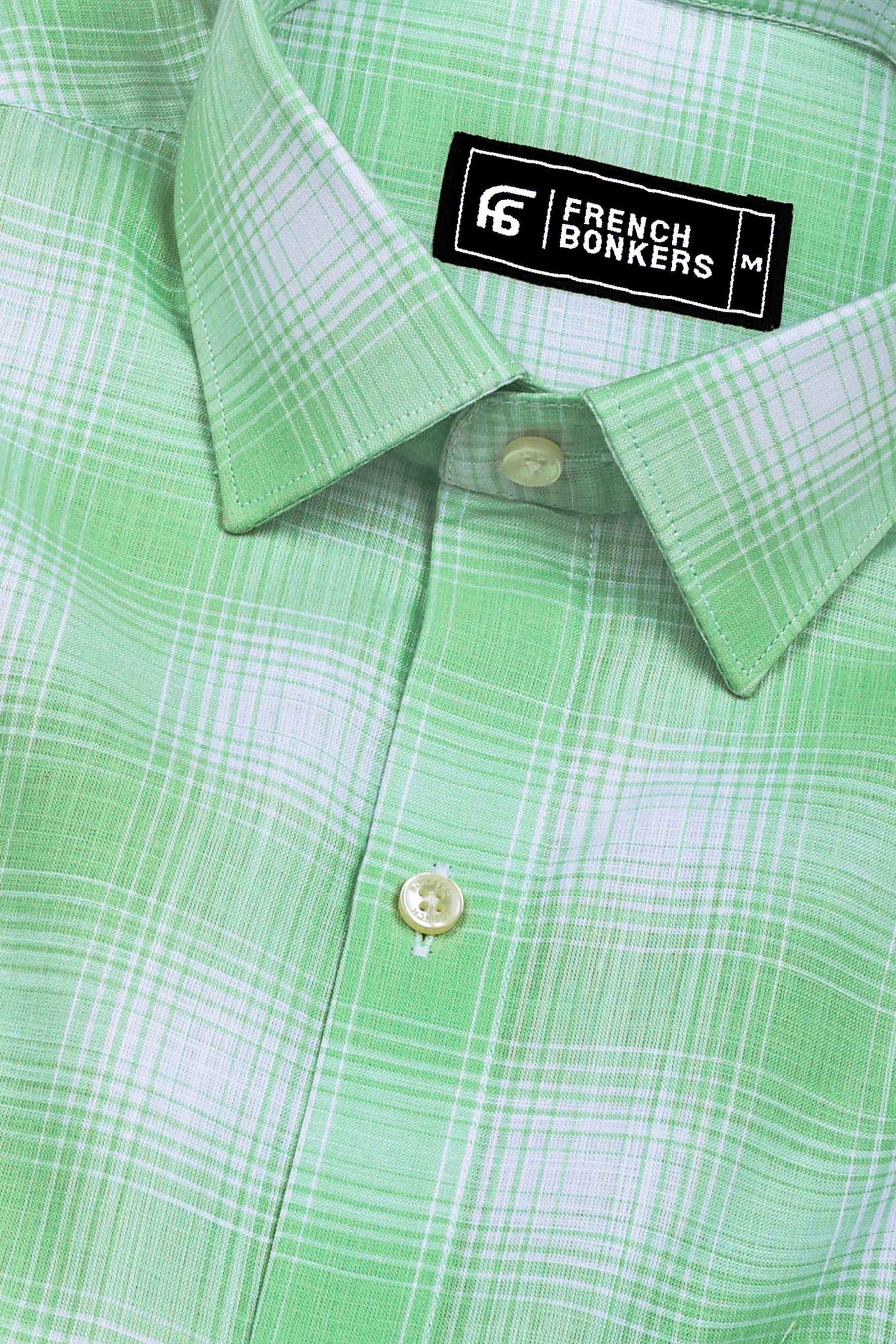 Fresh Mint Green Check Pattern Cotton Shirt