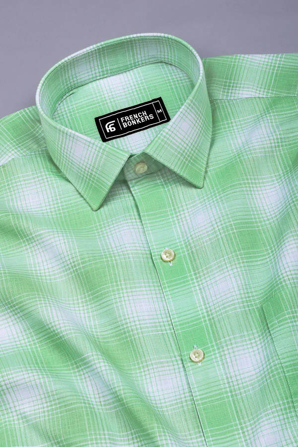 Fresh Mint Green Check Pattern Cotton Shirt