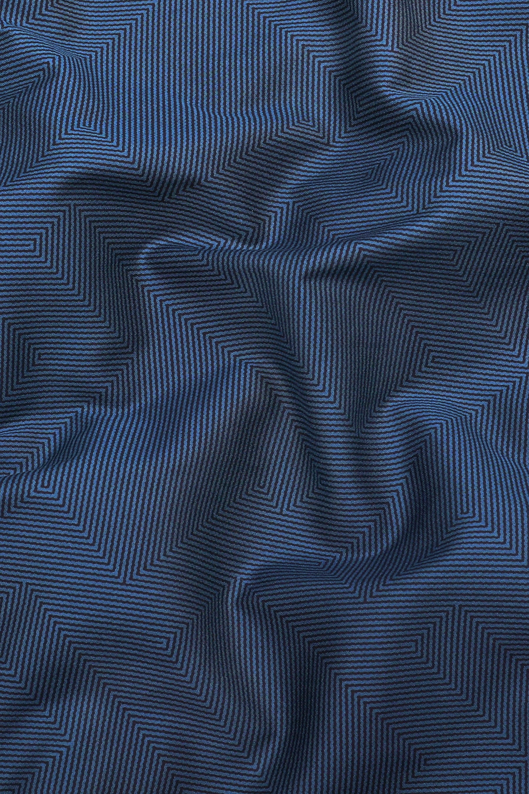 Shadow Blue Maze Pattern Printed Cotton Shirt