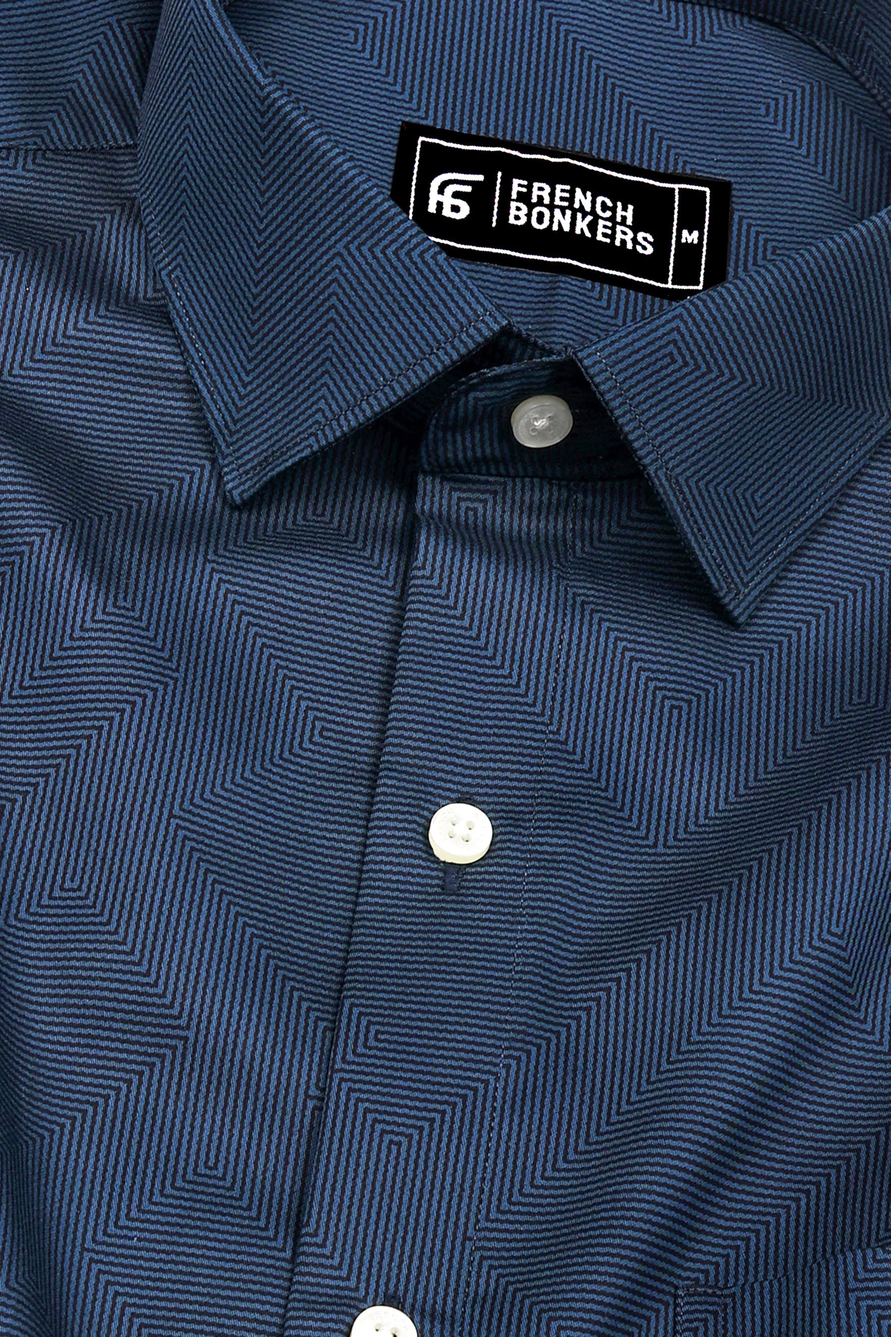 Shadow Blue Maze Pattern Printed Cotton Shirt