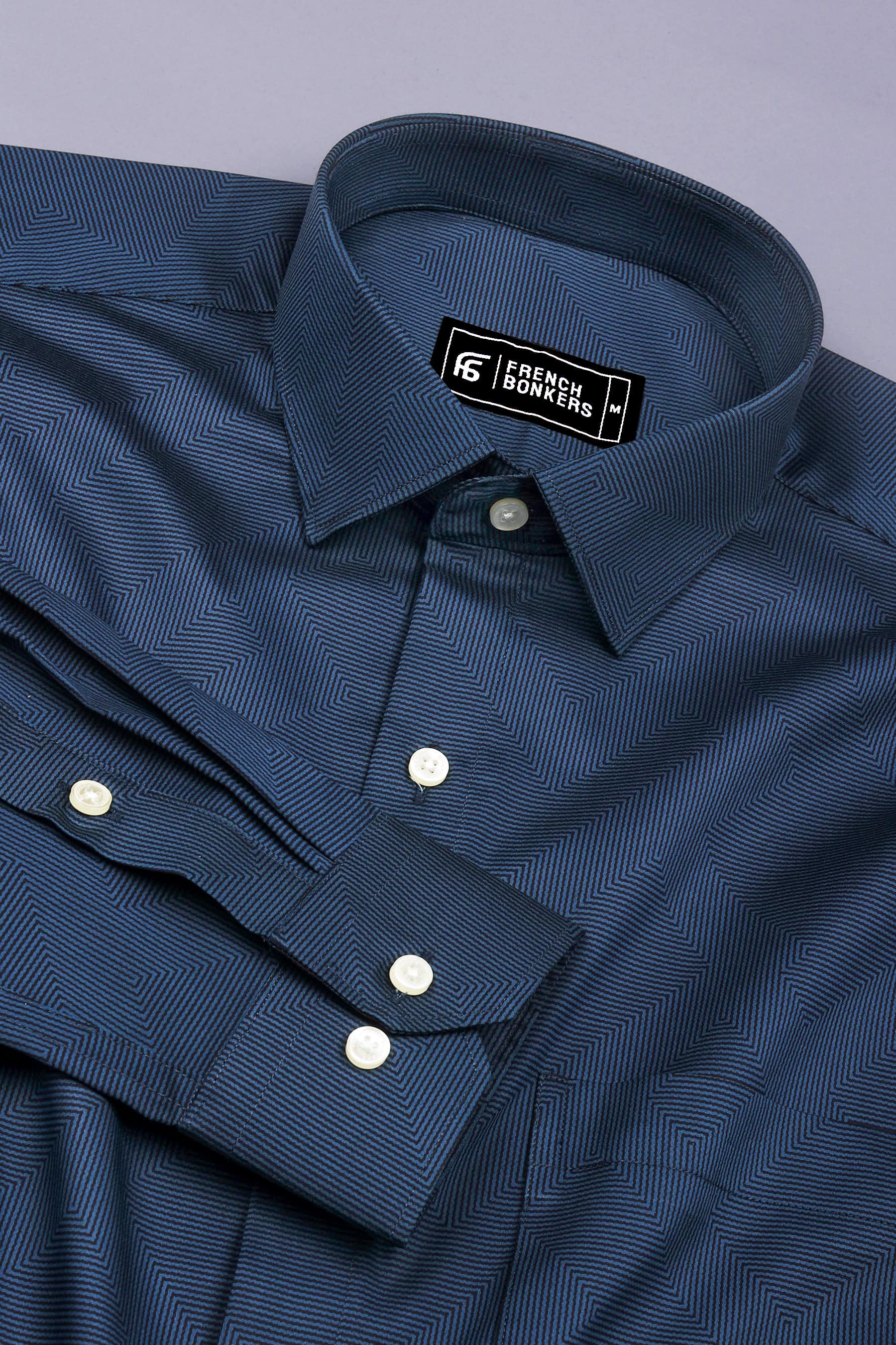 Shadow Blue Maze Pattern Printed Cotton Shirt