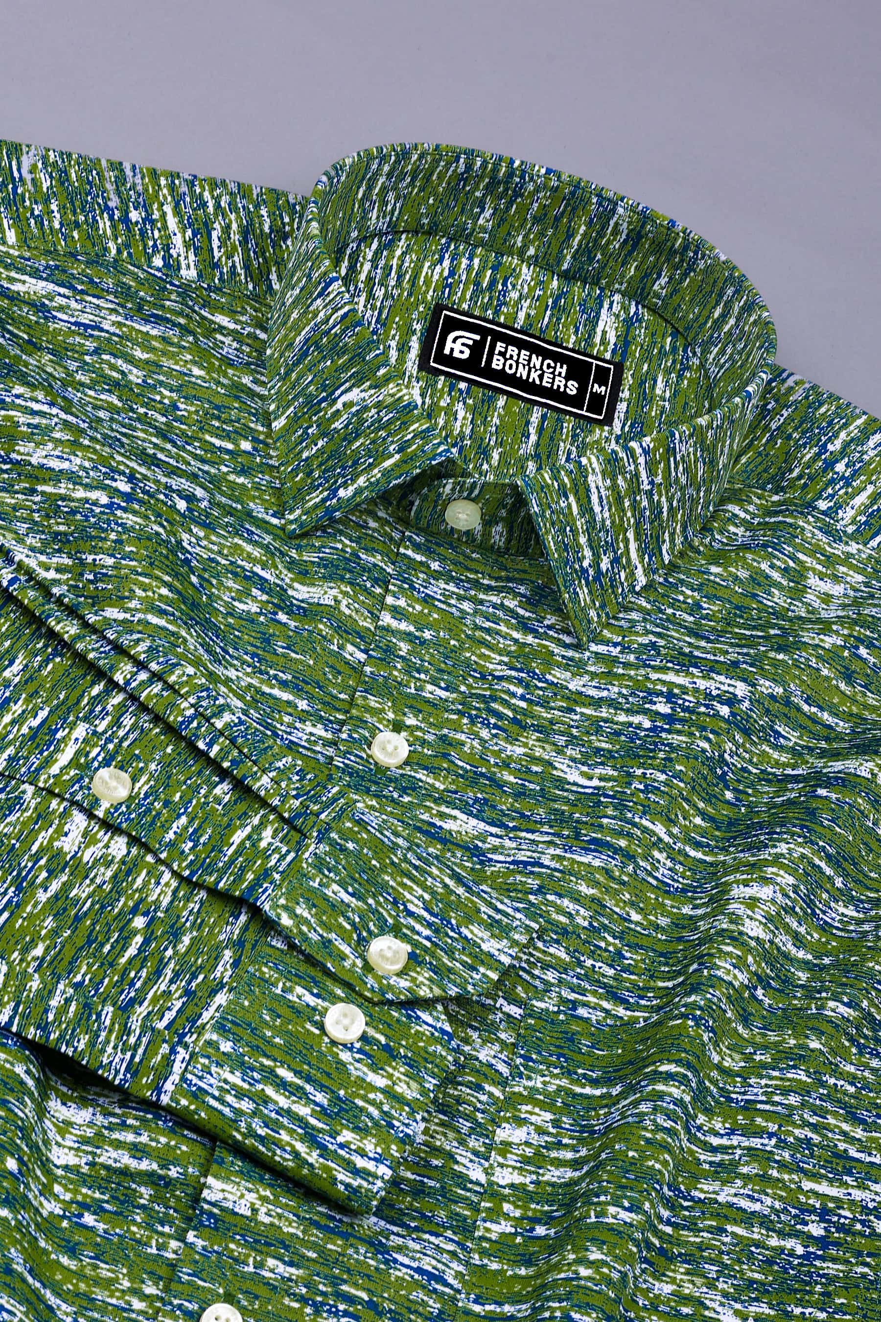 Safari Green Random Sprinkle Printed Cotton Shirt