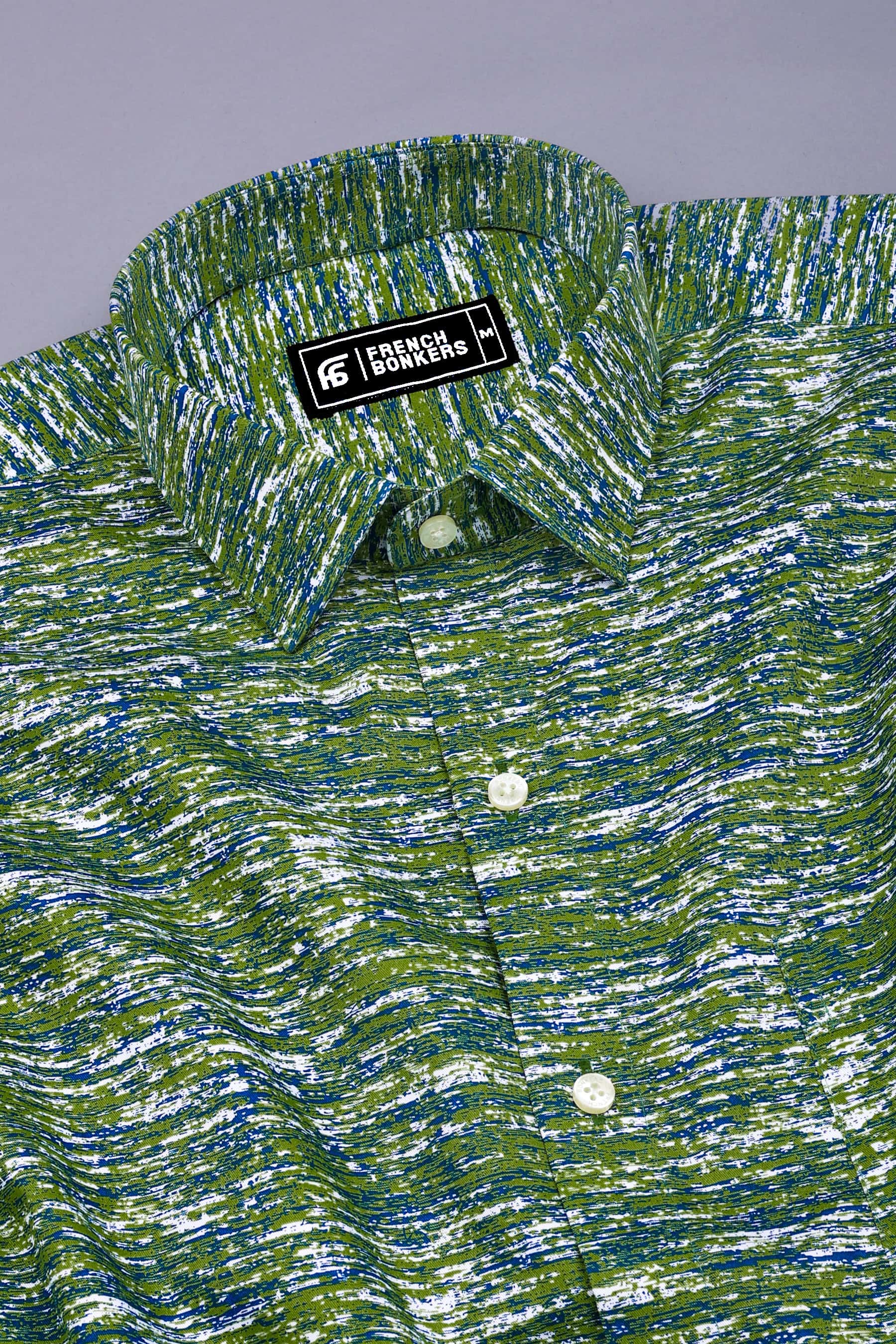 Safari Green Random Sprinkle Printed Cotton Shirt