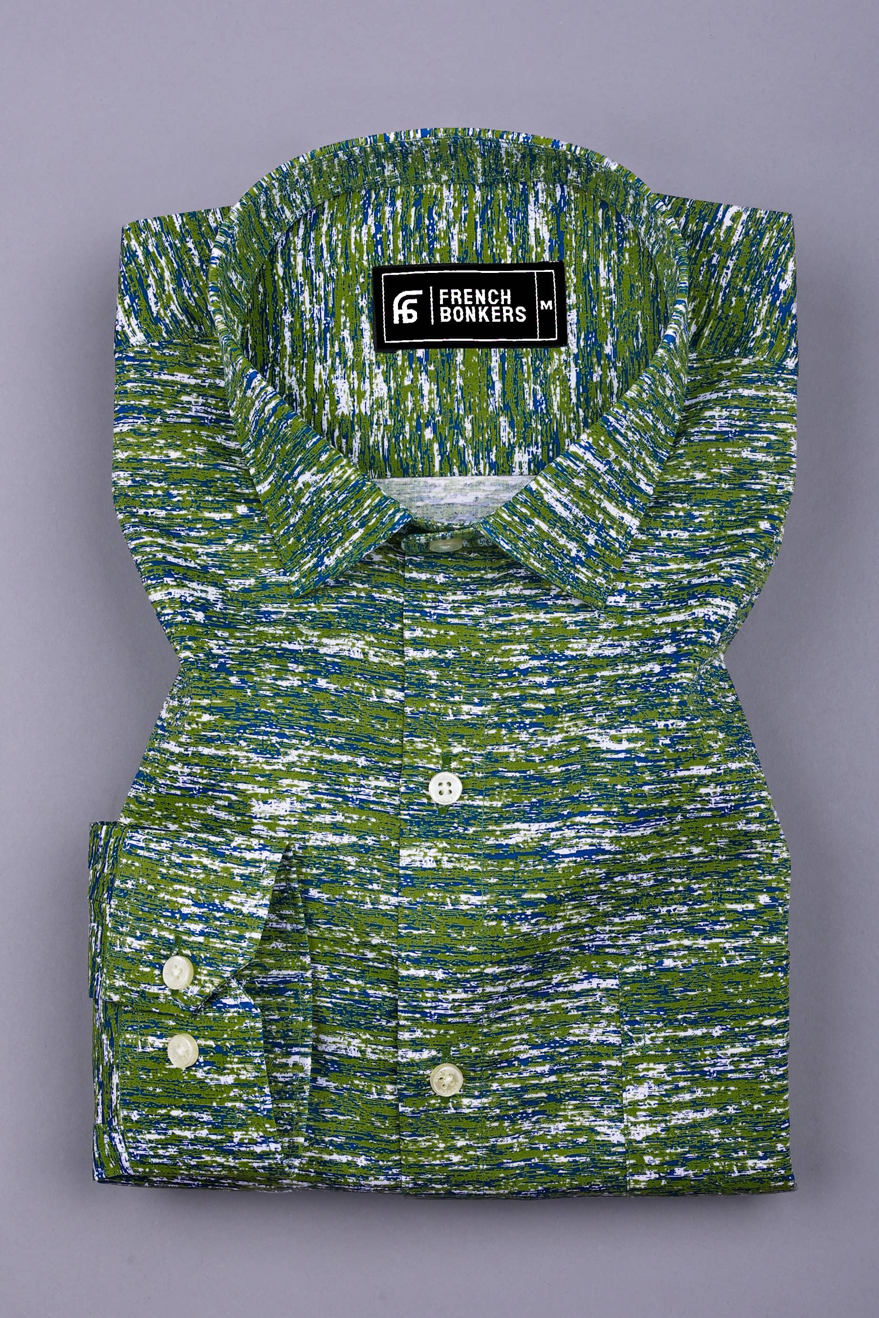 Safari Green Random Sprinkle Printed Cotton Shirt