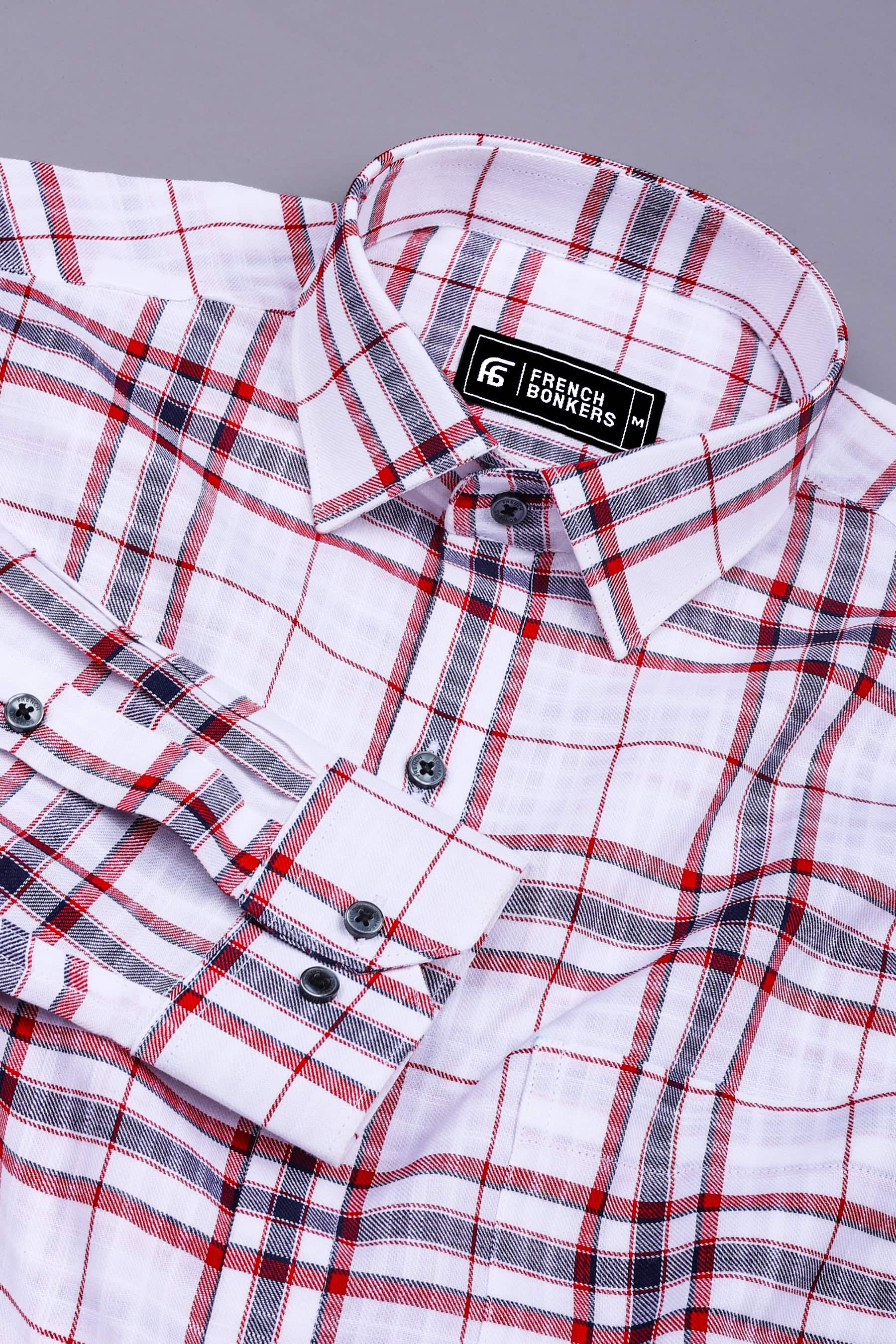 Caramine White with Red Windowpane Check Shirt