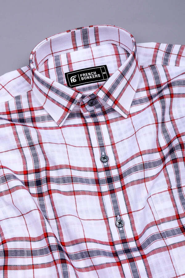 Caramine White with Red Windowpane Check Shirt