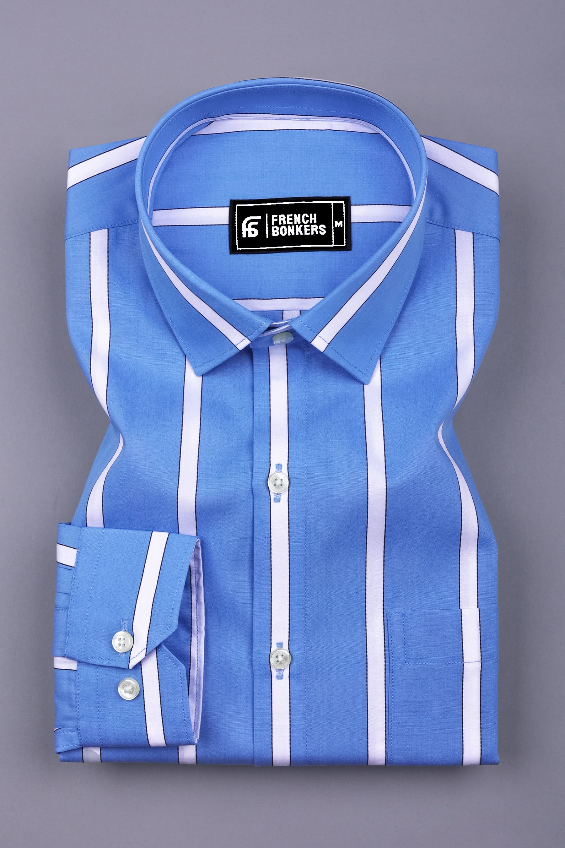 Tombo Blue With White Broad Stripe Cotton Shirt