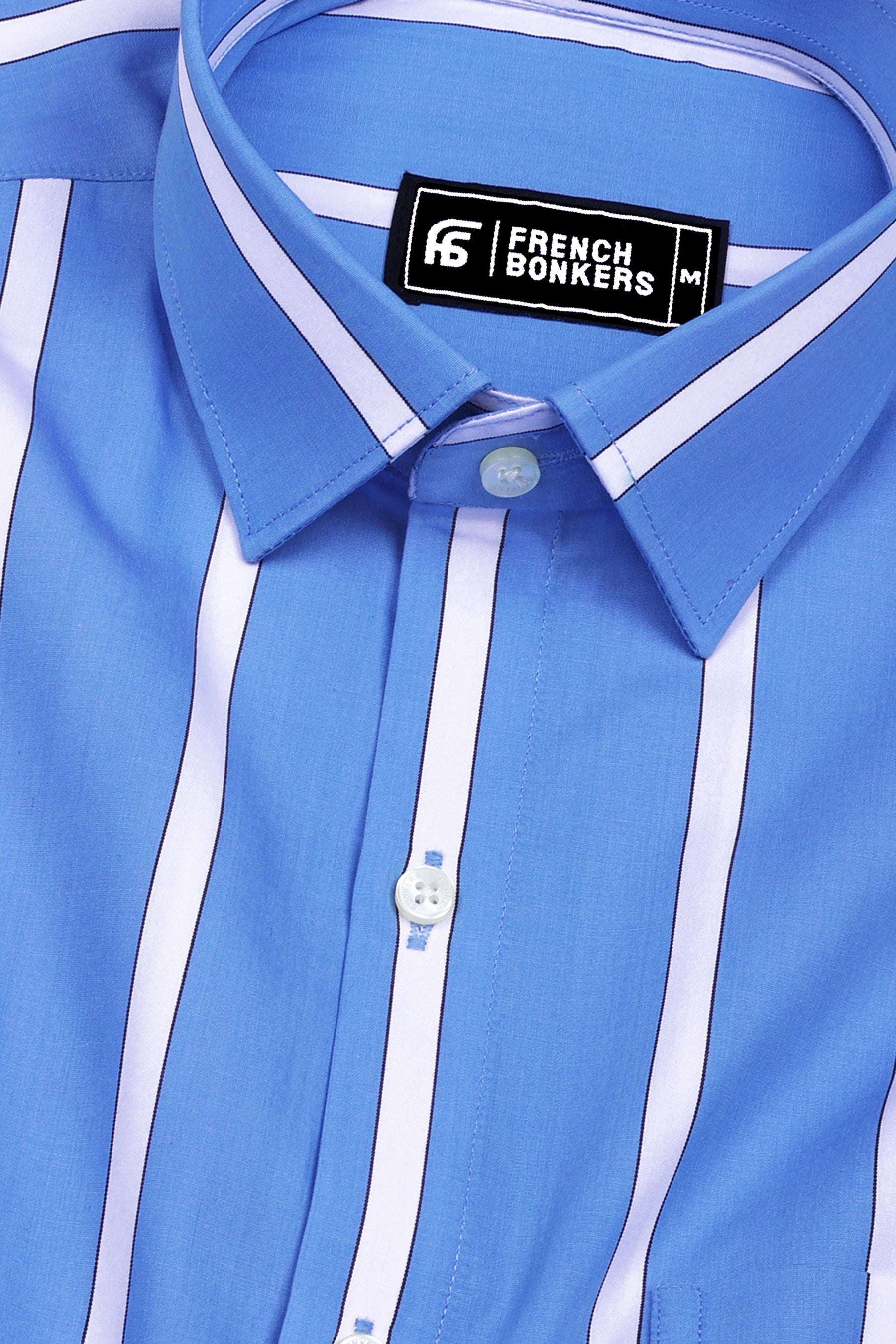 Tombo Blue With White Broad Stripe Cotton Shirt