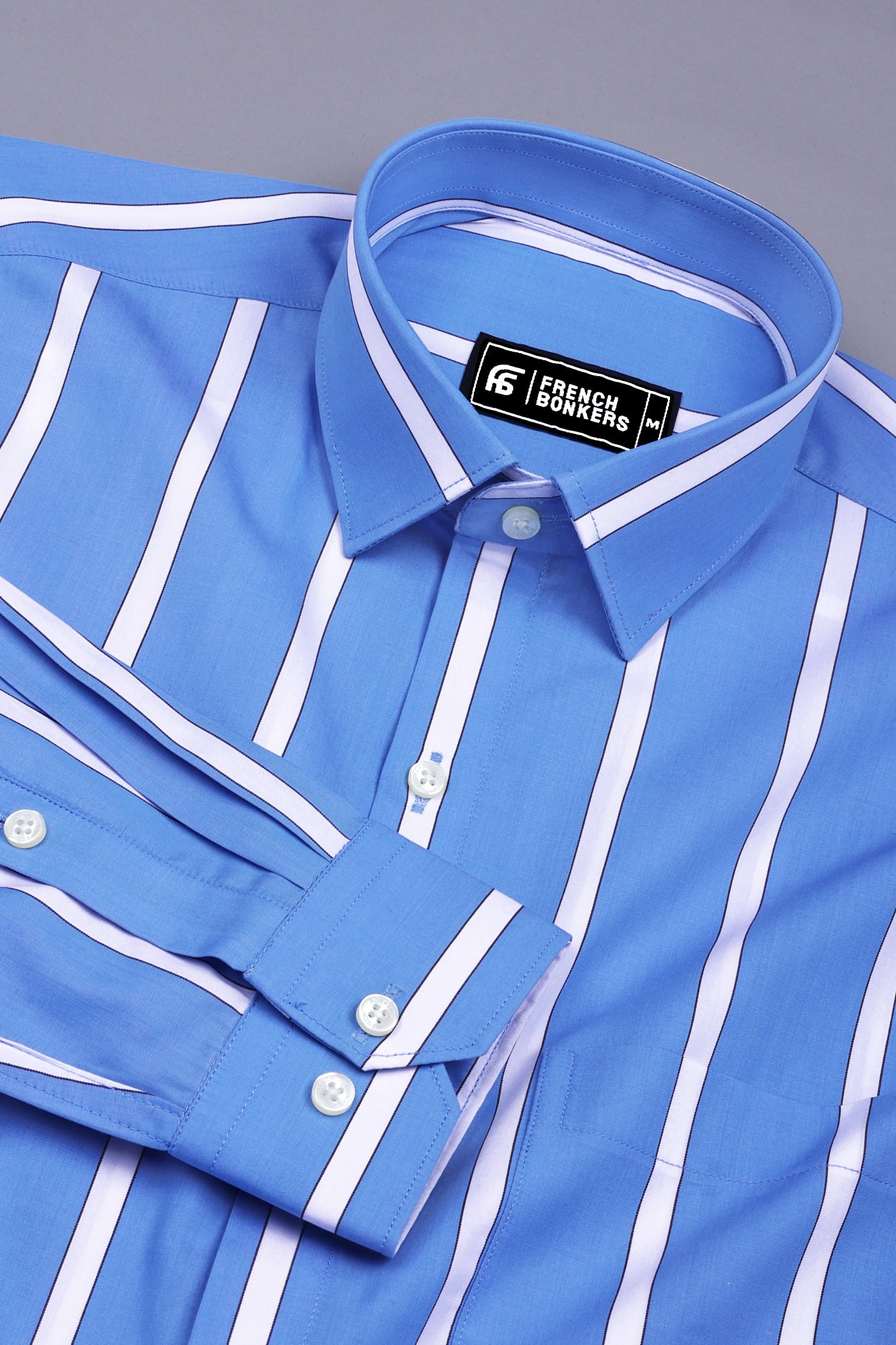 Tombo Blue With White Broad Stripe Cotton Shirt