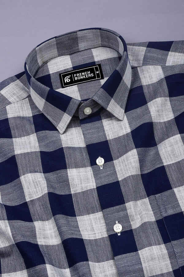 Metrix Blue Twill Texture Cotton Check Shirt