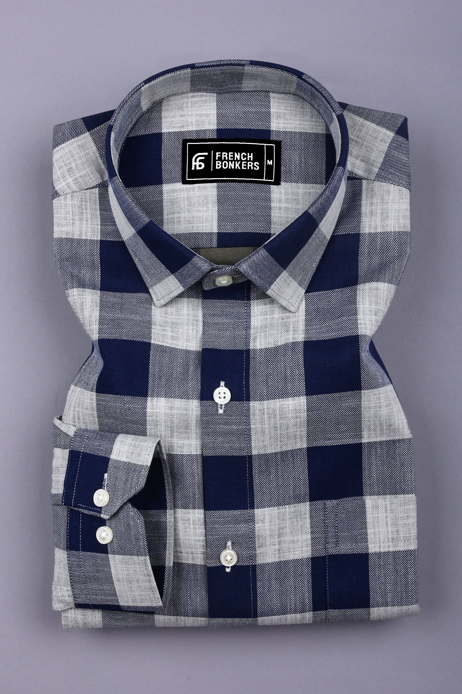 Metrix Blue Twill Texture Cotton Check Shirt