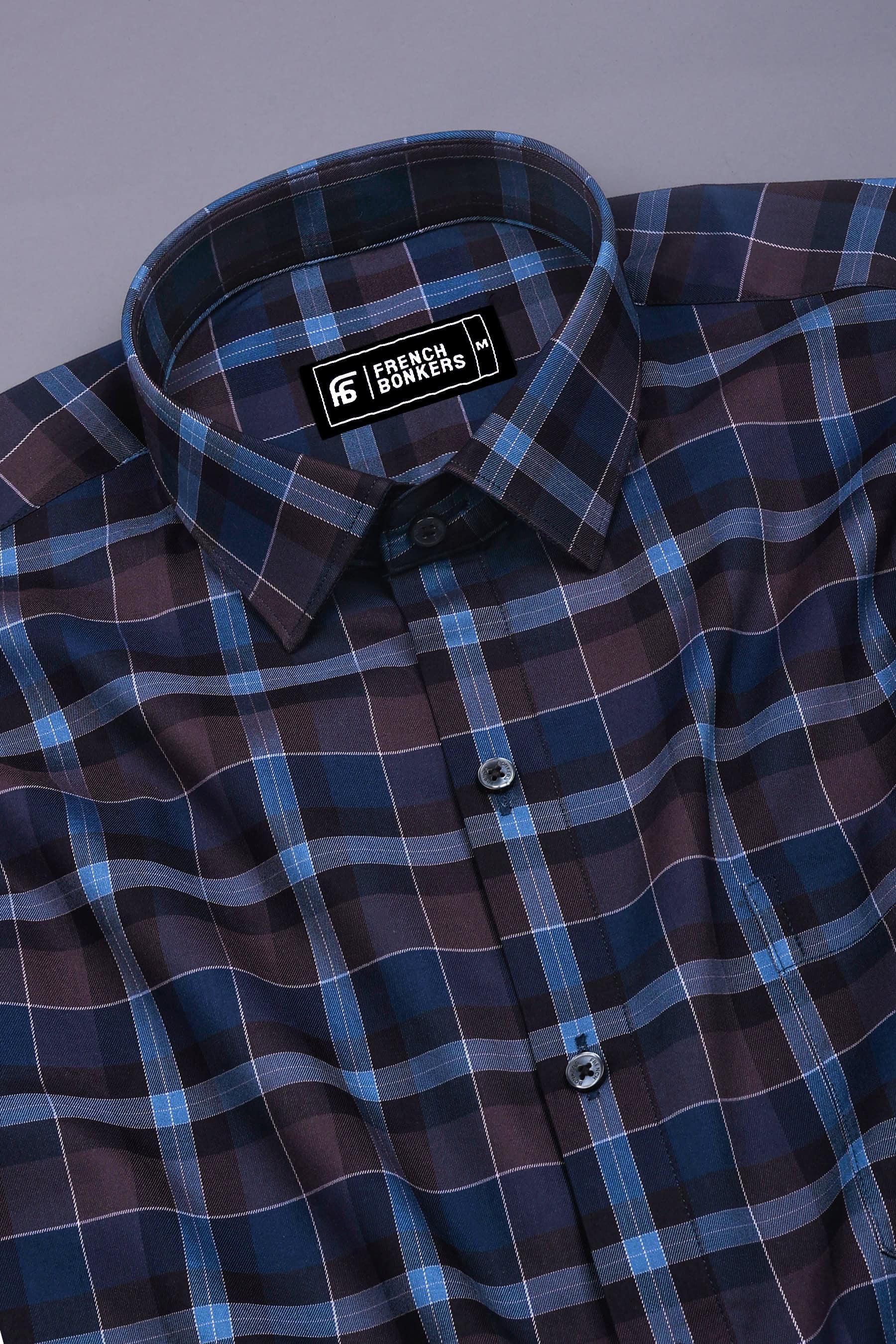 Steel Night Blue and Brown Box Check Shirt