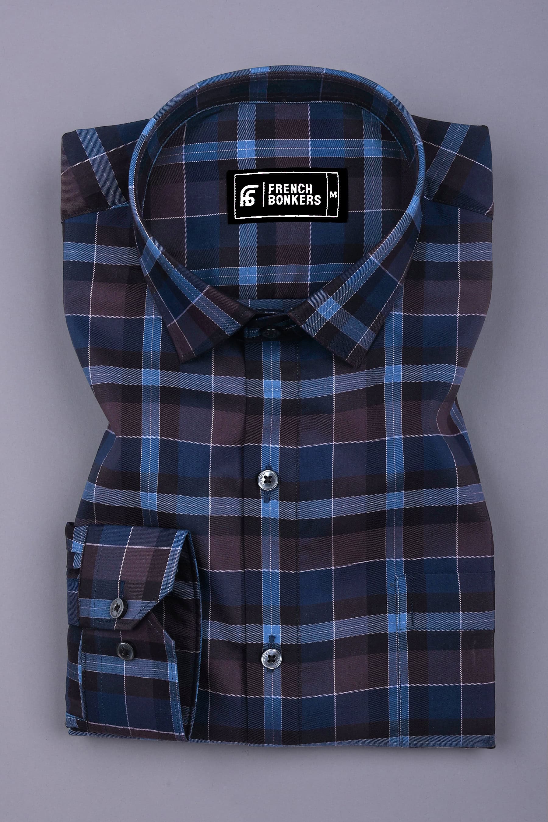Steel Night Blue and Brown Box Check Shirt
